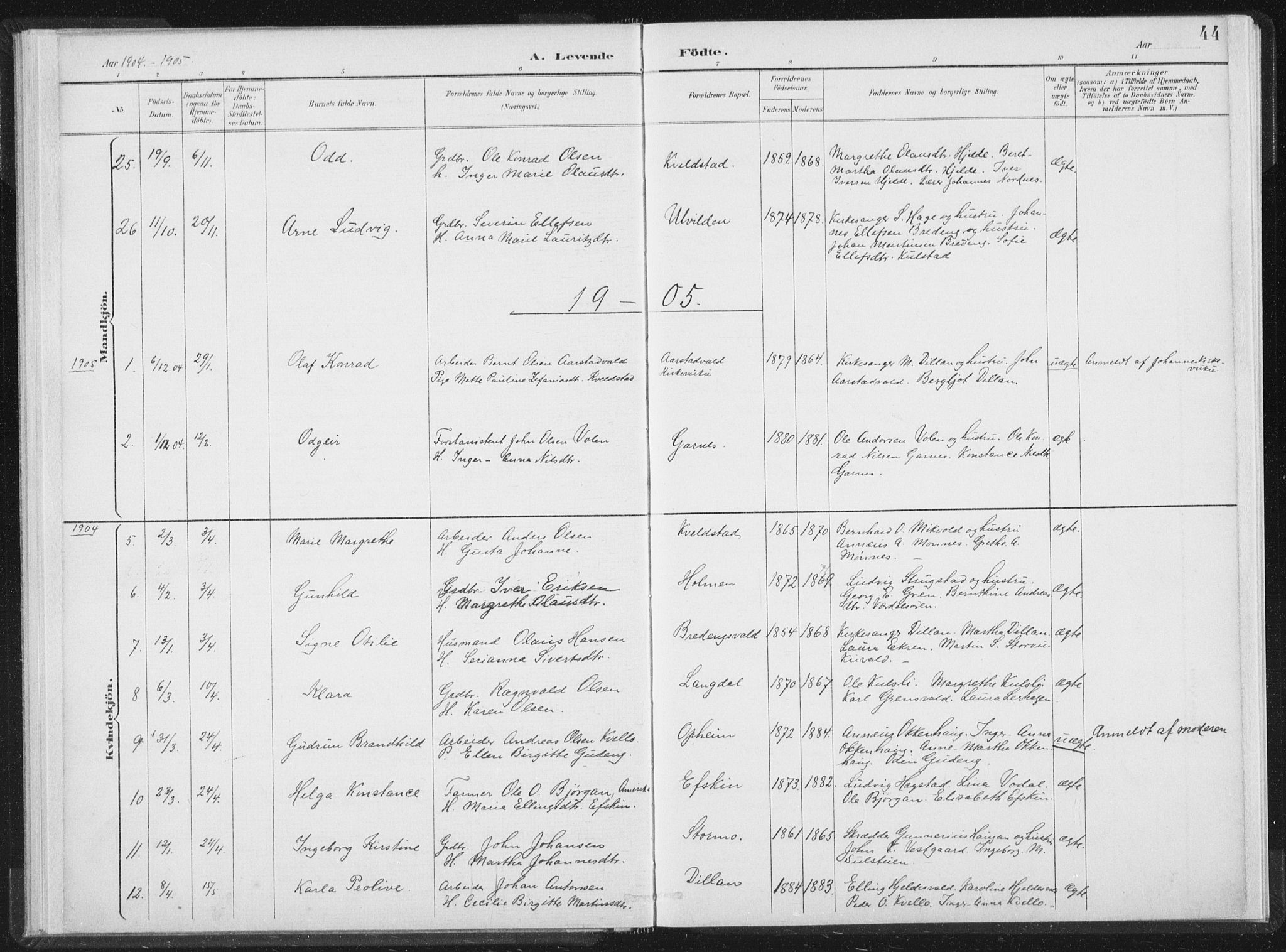 Ministerialprotokoller, klokkerbøker og fødselsregistre - Nord-Trøndelag, AV/SAT-A-1458/724/L0263: Parish register (official) no. 724A01, 1891-1907, p. 44