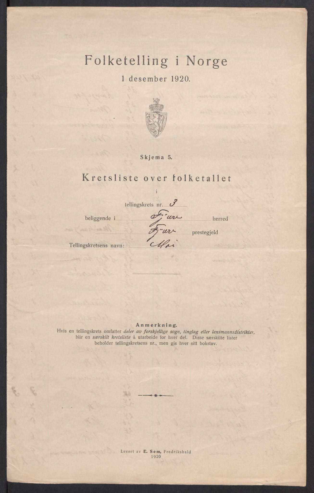 SAK, 1920 census for Fjære, 1920, p. 18