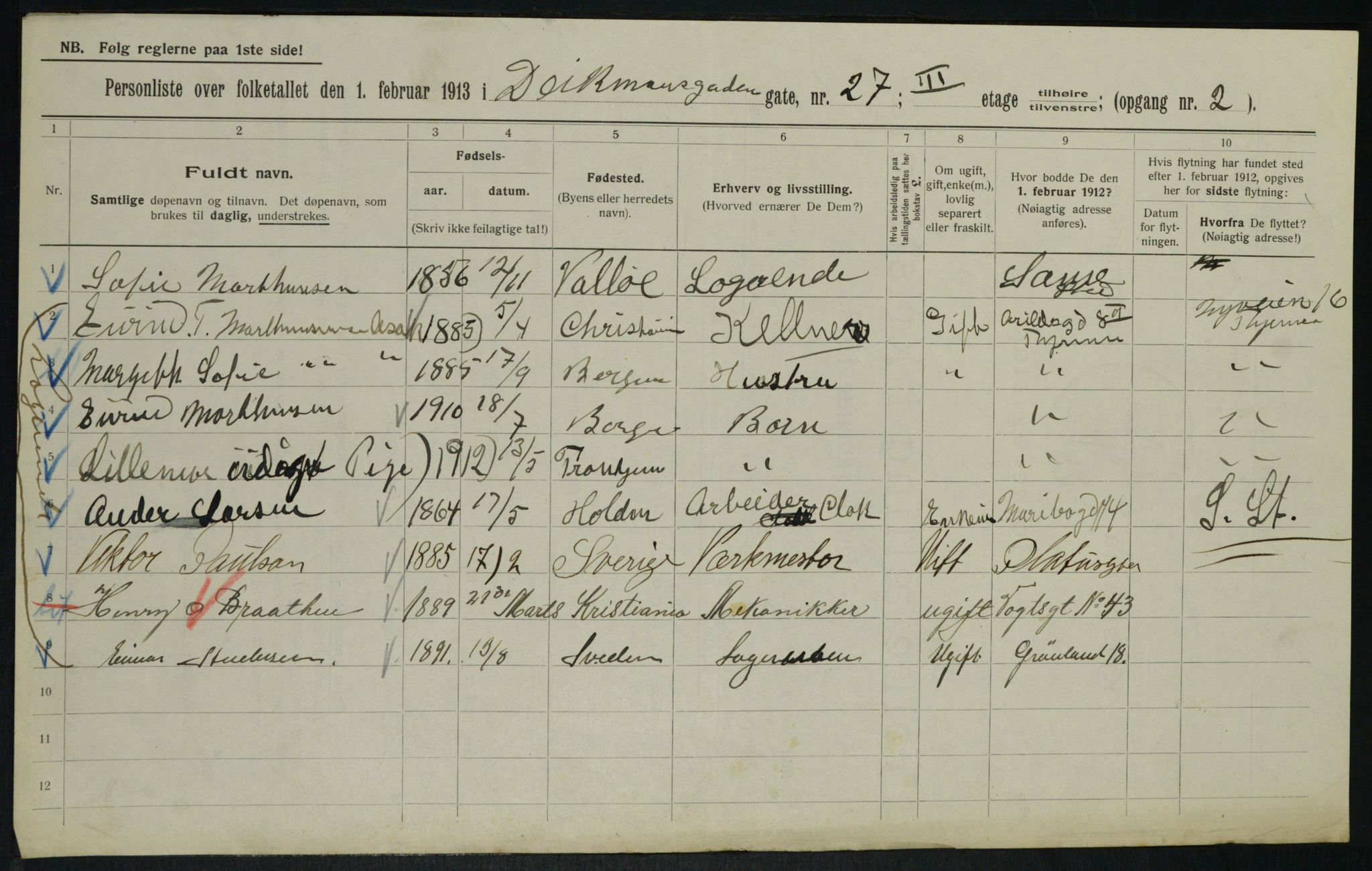 OBA, Municipal Census 1913 for Kristiania, 1913, p. 15876