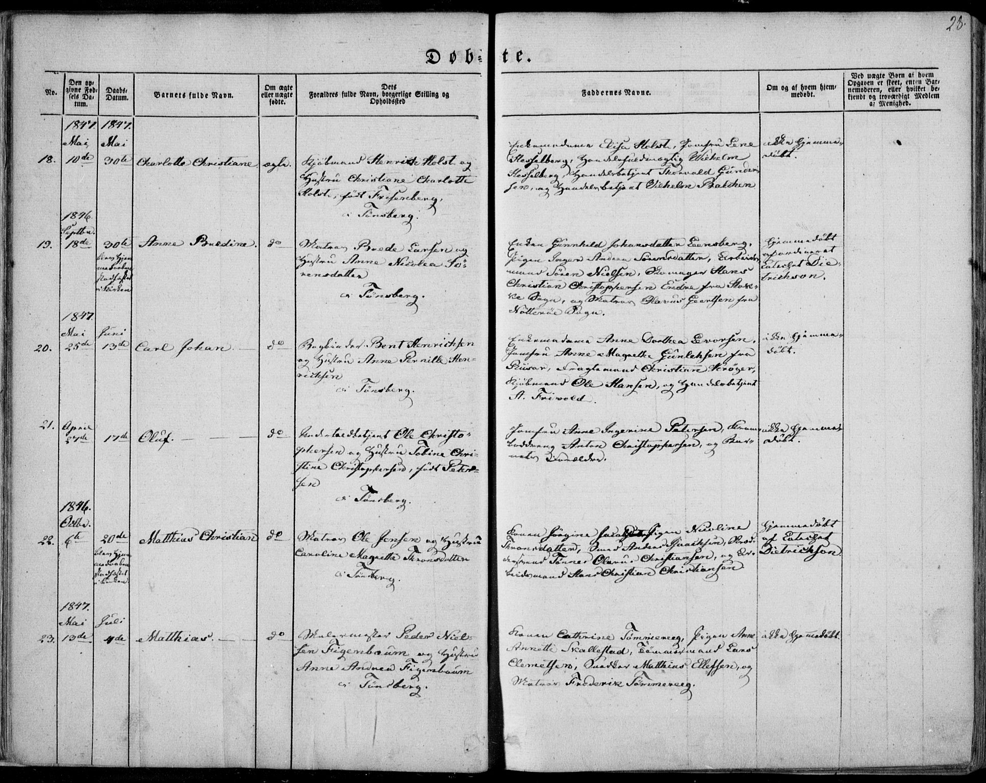 Tønsberg kirkebøker, AV/SAKO-A-330/F/Fa/L0007: Parish register (official) no. I 7, 1845-1854, p. 28