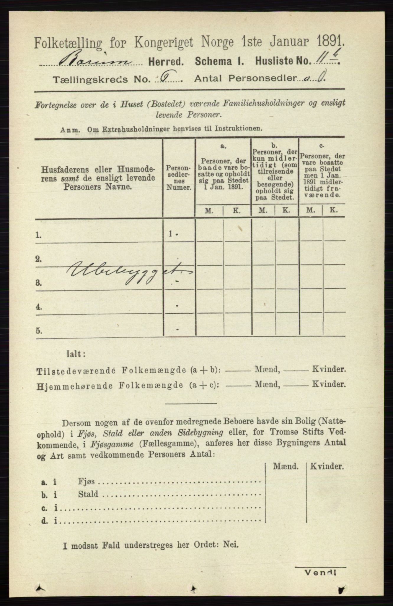 RA, 1891 census for 0219 Bærum, 1891, p. 3433