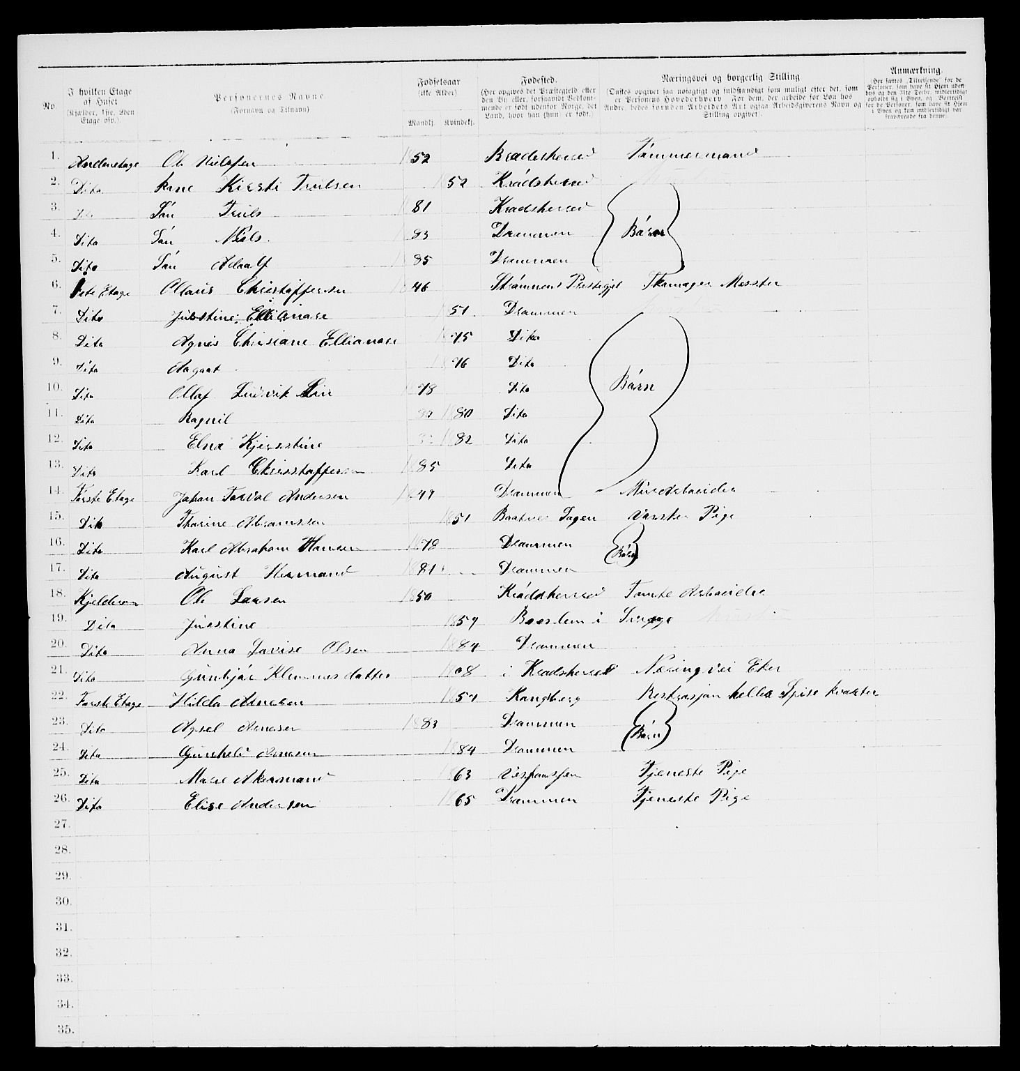 SAKO, 1885 census for 0602 Drammen, 1885, p. 2272