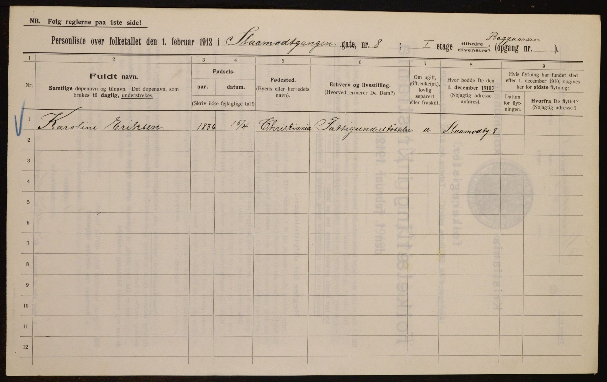 OBA, Municipal Census 1912 for Kristiania, 1912, p. 97255