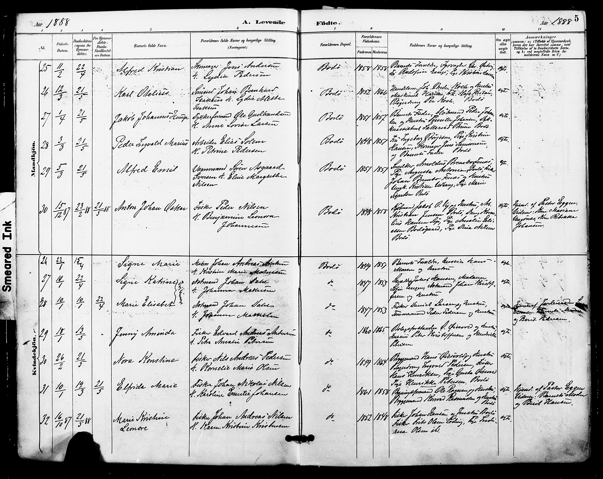 Ministerialprotokoller, klokkerbøker og fødselsregistre - Nordland, AV/SAT-A-1459/801/L0010: Parish register (official) no. 801A10, 1888-1899, p. 5