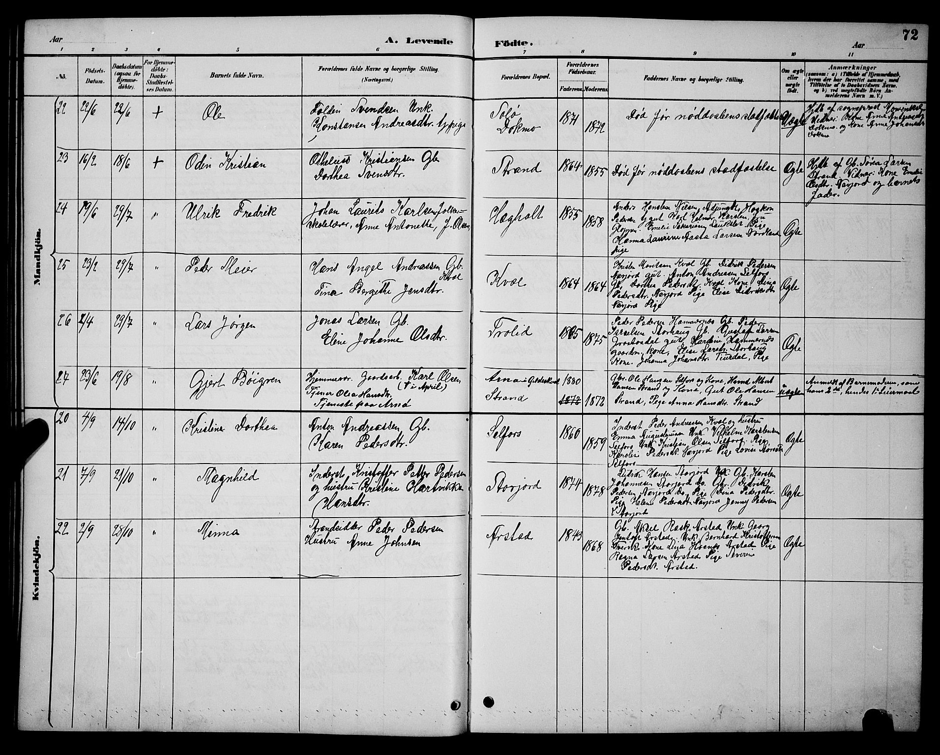 Ministerialprotokoller, klokkerbøker og fødselsregistre - Nordland, AV/SAT-A-1459/846/L0654: Parish register (copy) no. 846C04, 1887-1901, p. 72