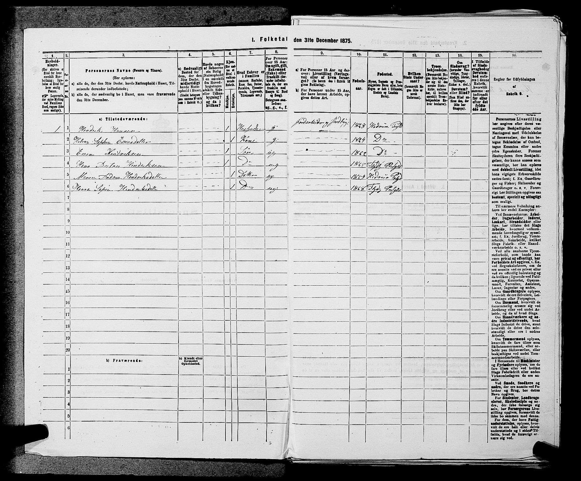 SAKO, 1875 census for 0725P Tjølling, 1875, p. 882