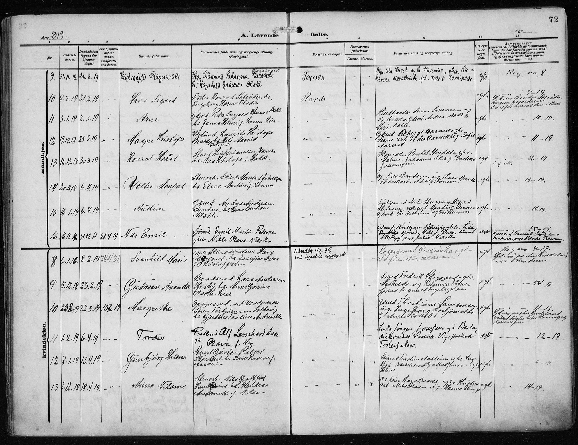 Haugesund sokneprestkontor, SAST/A -101863/H/Ha/Haa/L0010: Parish register (official) no. A 10, 1909-1935, p. 72