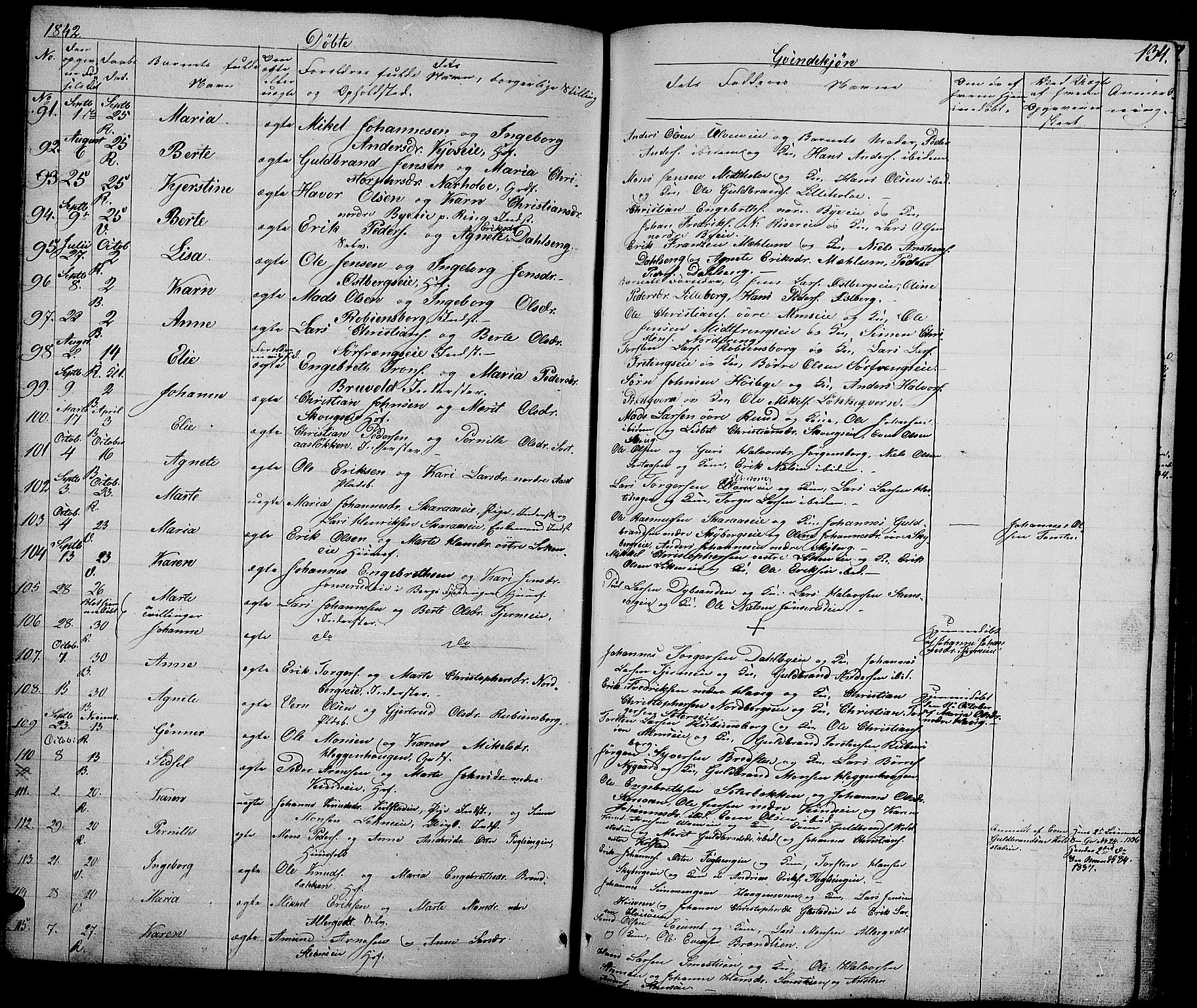 Ringsaker prestekontor, AV/SAH-PREST-014/L/La/L0005: Parish register (copy) no. 5, 1839-1850, p. 134