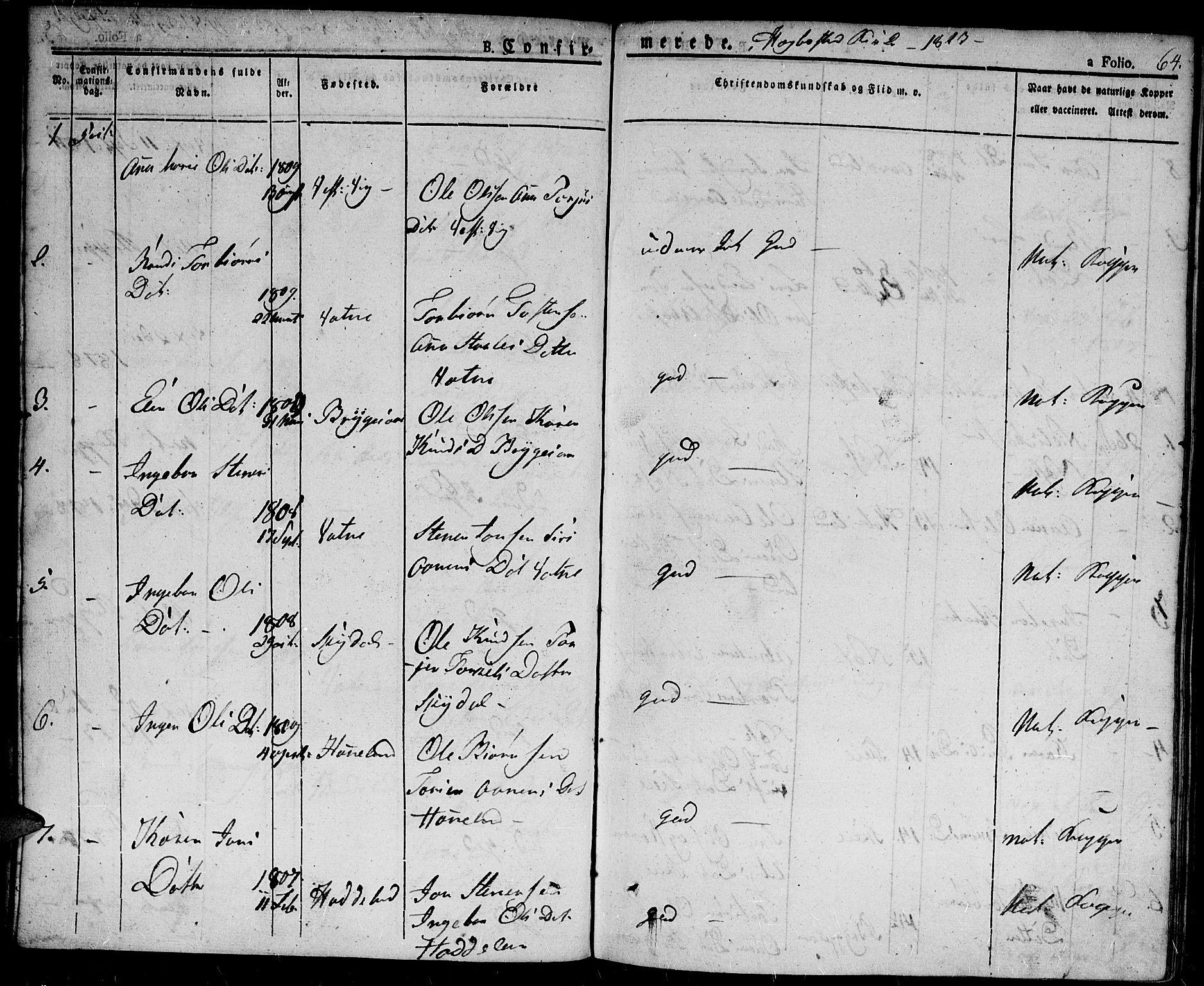 Hægebostad sokneprestkontor, AV/SAK-1111-0024/F/Fa/Fab/L0001: Parish register (official) no. A 1, 1823-1867, p. 64