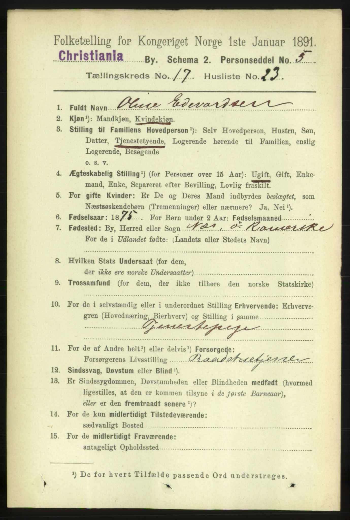 RA, 1891 census for 0301 Kristiania, 1891, p. 8693