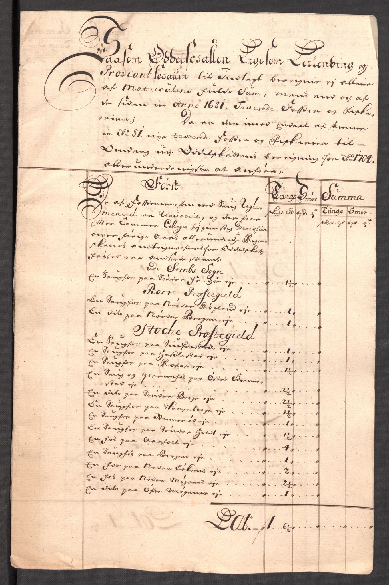 Rentekammeret inntil 1814, Reviderte regnskaper, Fogderegnskap, AV/RA-EA-4092/R32/L1871: Fogderegnskap Jarlsberg grevskap, 1703-1705, p. 341