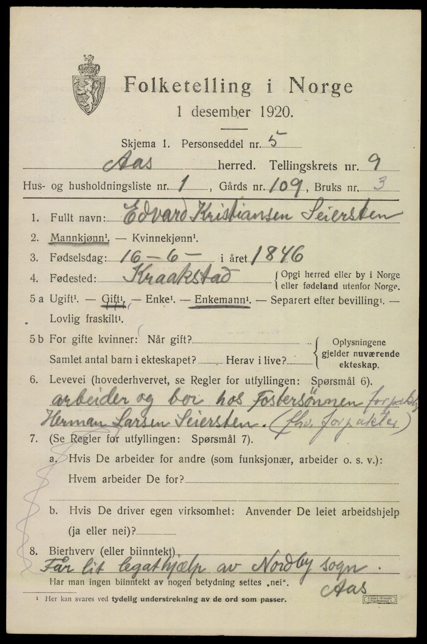 SAO, 1920 census for Ås, 1920, p. 8344