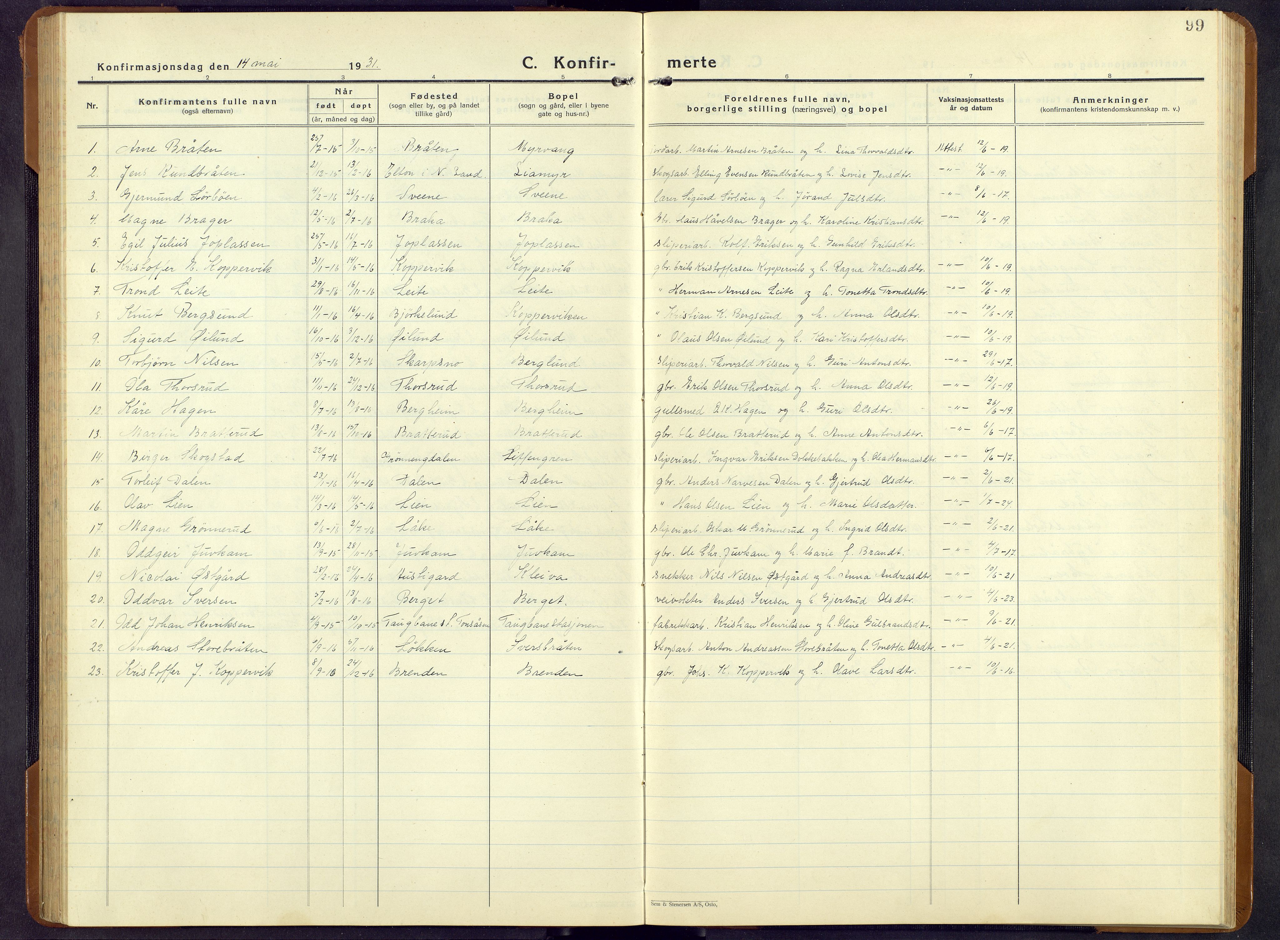 Sør-Aurdal prestekontor, SAH/PREST-128/H/Ha/Hab/L0011: Parish register (copy) no. 11, 1922-1950, p. 99