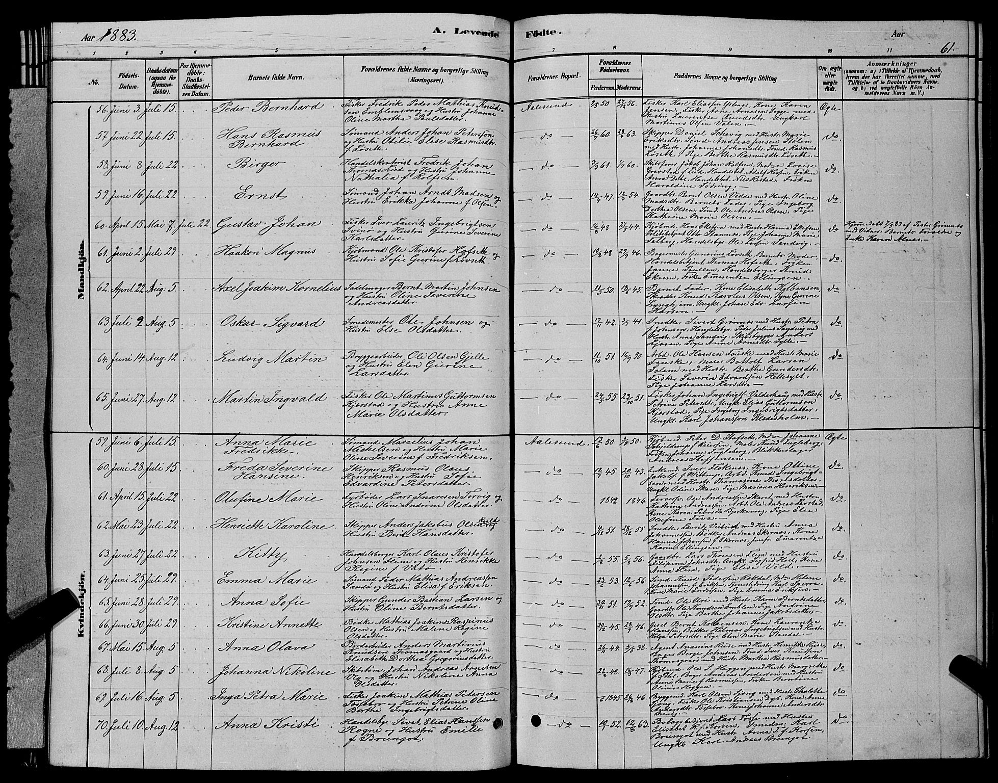 Ministerialprotokoller, klokkerbøker og fødselsregistre - Møre og Romsdal, AV/SAT-A-1454/529/L0466: Parish register (copy) no. 529C03, 1878-1888, p. 61