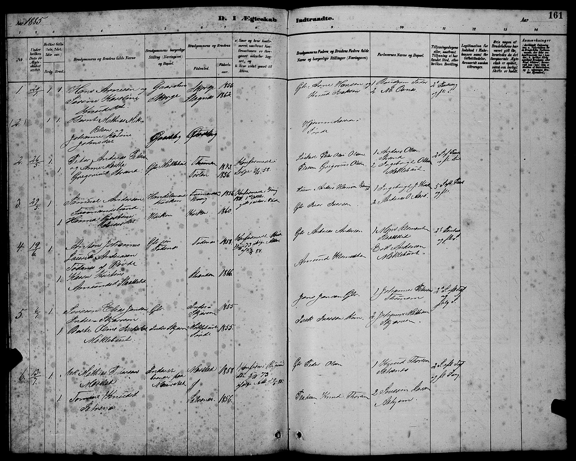 Ministerialprotokoller, klokkerbøker og fødselsregistre - Møre og Romsdal, AV/SAT-A-1454/501/L0017: Parish register (copy) no. 501C03, 1885-1901, p. 161