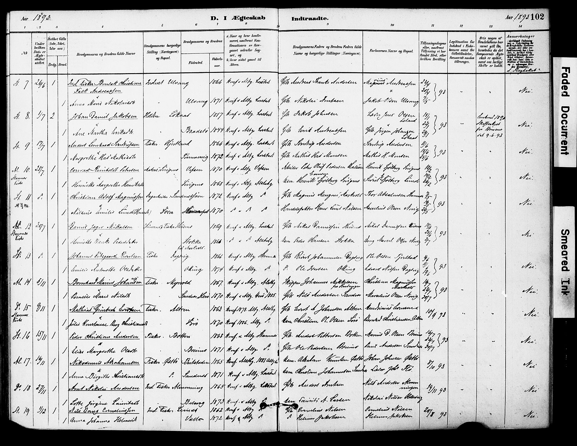 Ministerialprotokoller, klokkerbøker og fødselsregistre - Nordland, AV/SAT-A-1459/830/L0450: Parish register (official) no. 830A14, 1879-1896, p. 102