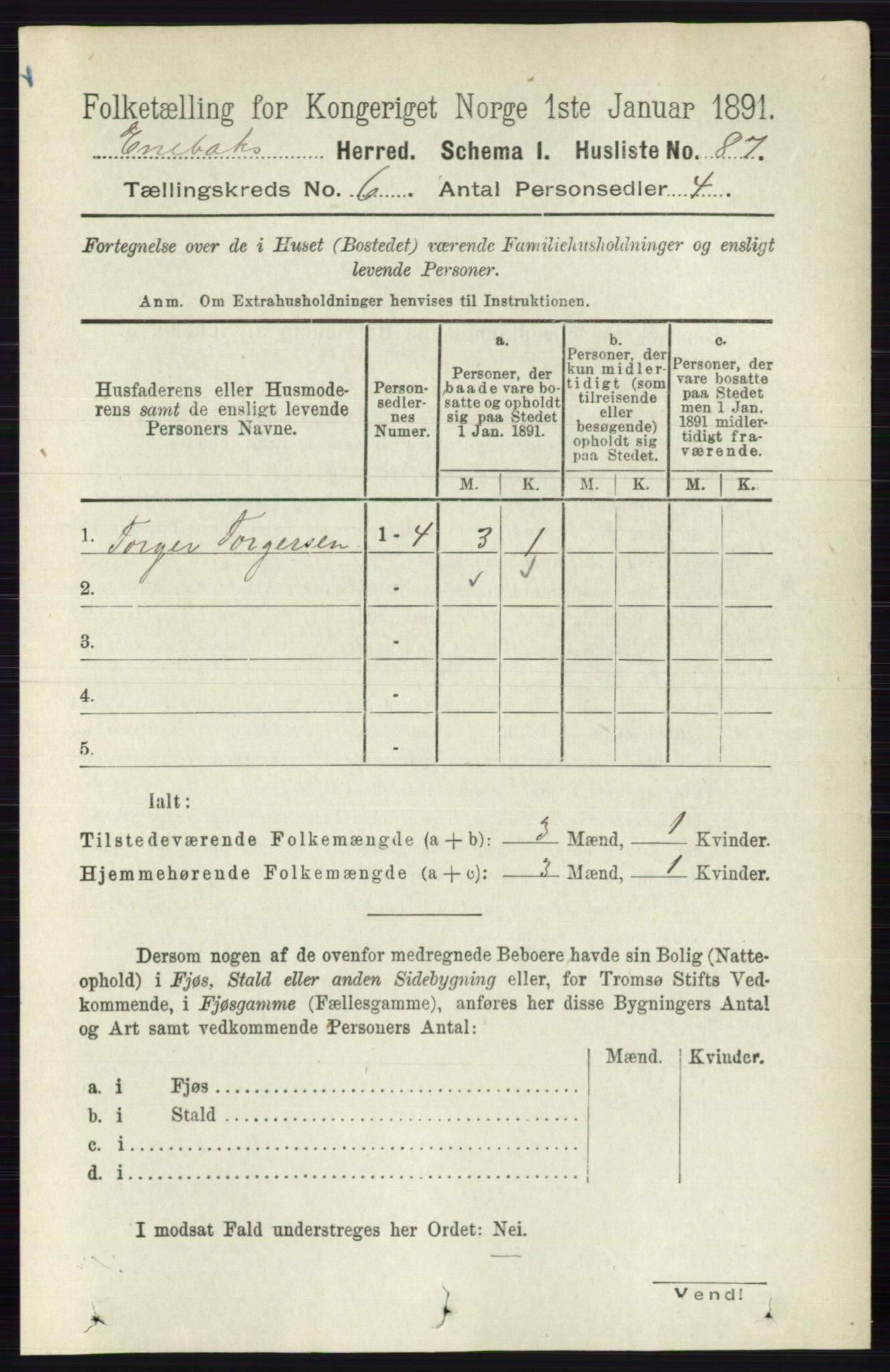 RA, 1891 census for 0229 Enebakk, 1891, p. 2882
