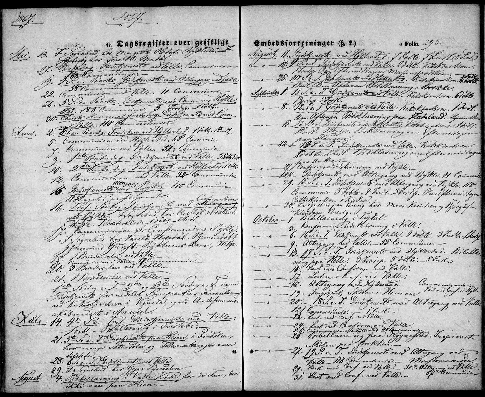 Valle sokneprestkontor, SAK/1111-0044/F/Fa/Fac/L0007: Parish register (official) no. A 7, 1854-1868, p. 290