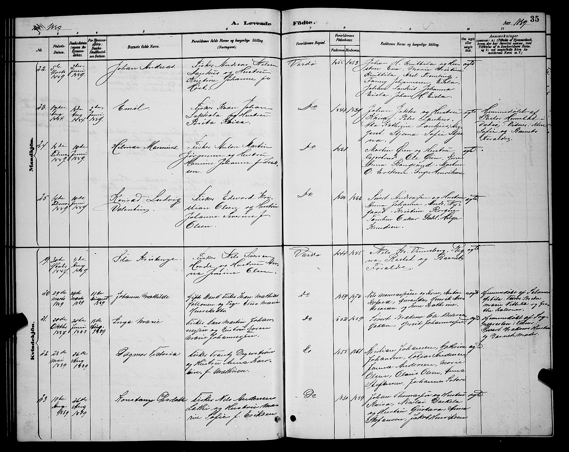 Vardø sokneprestkontor, SATØ/S-1332/H/Hb/L0005klokker: Parish register (copy) no. 5, 1887-1892, p. 35