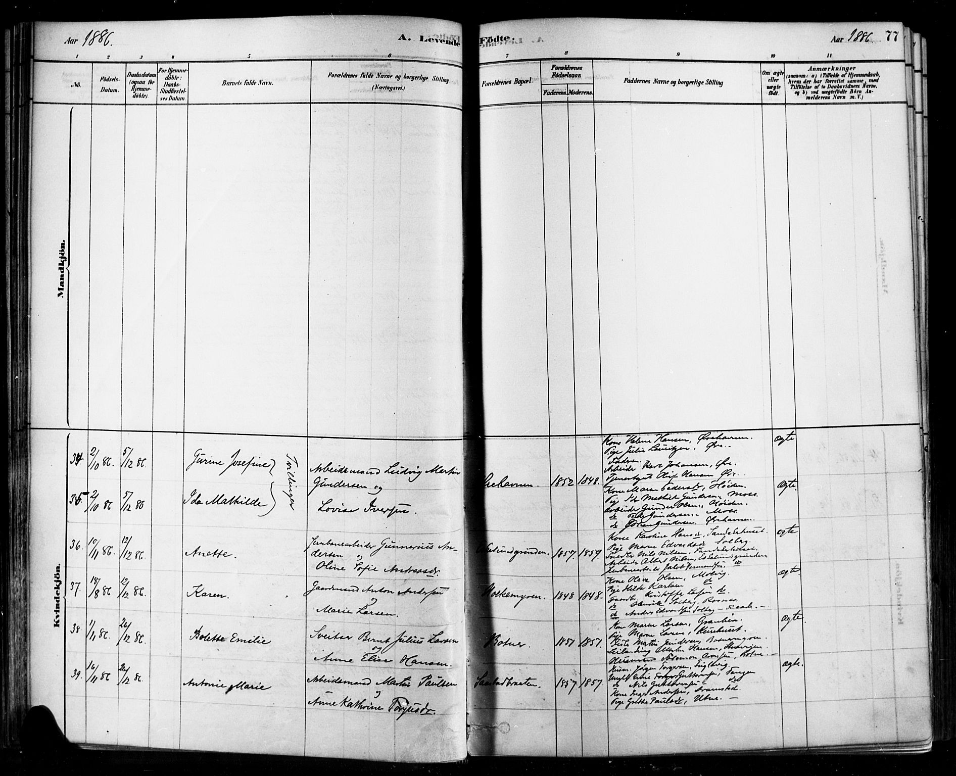 Rygge prestekontor Kirkebøker, SAO/A-10084b/F/Fa/L0007: Parish register (official) no. 7, 1878-1904, p. 77