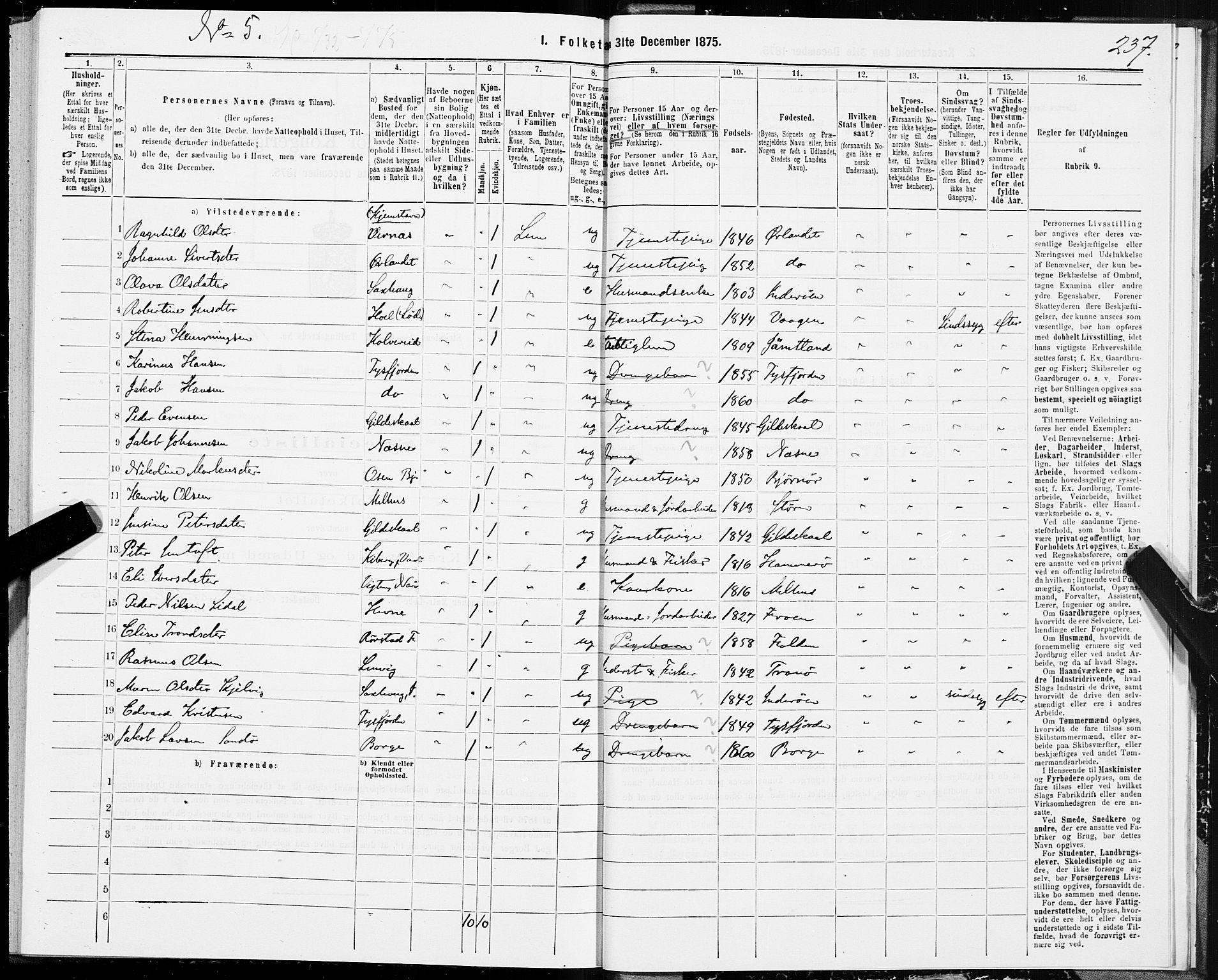 SAT, 1875 census for 1660P Strinda, 1875, p. 8237