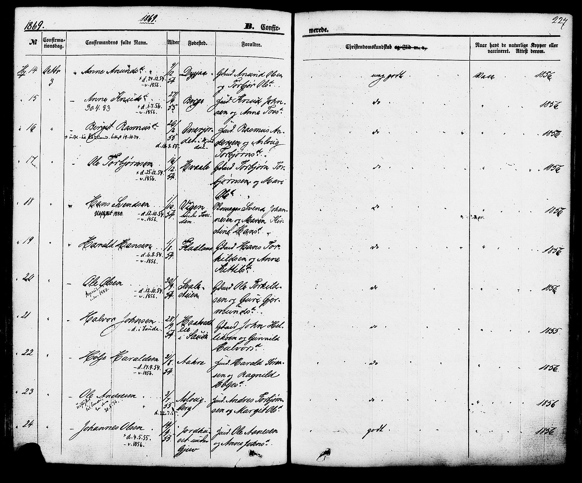 Hjartdal kirkebøker, AV/SAKO-A-270/F/Fa/L0009: Parish register (official) no. I 9, 1860-1879, p. 227