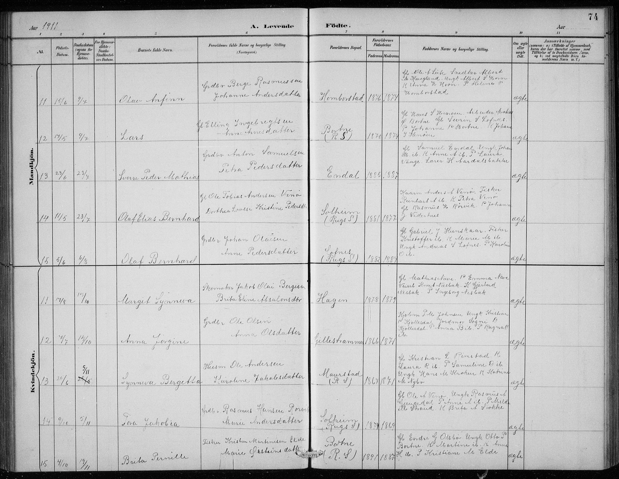 Davik sokneprestembete, AV/SAB-A-79701/H/Hab/Haba/L0002: Parish register (copy) no. A 2, 1890-1911, p. 74