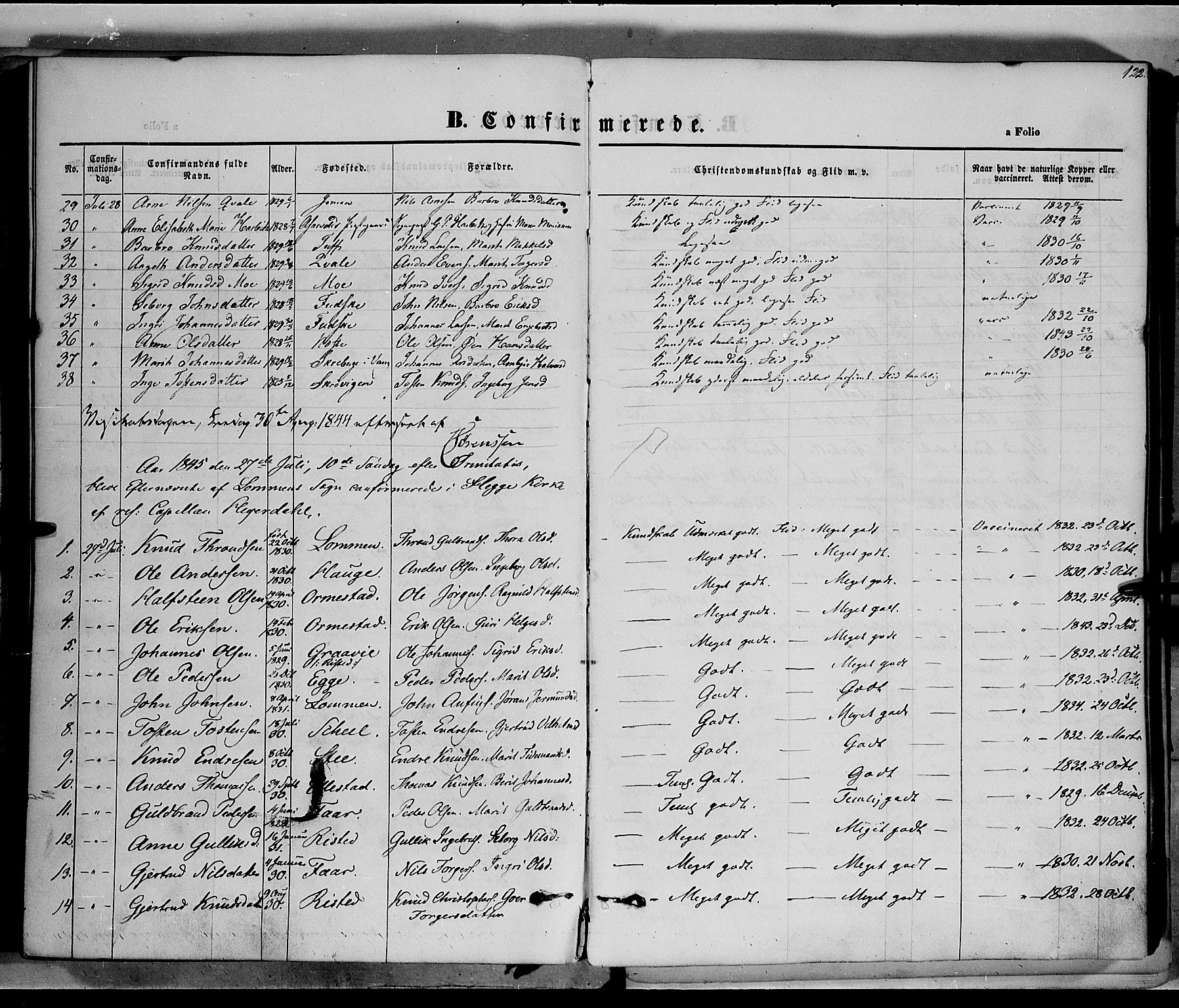 Vestre Slidre prestekontor, SAH/PREST-136/H/Ha/Haa/L0001: Parish register (official) no. 1, 1844-1855, p. 122
