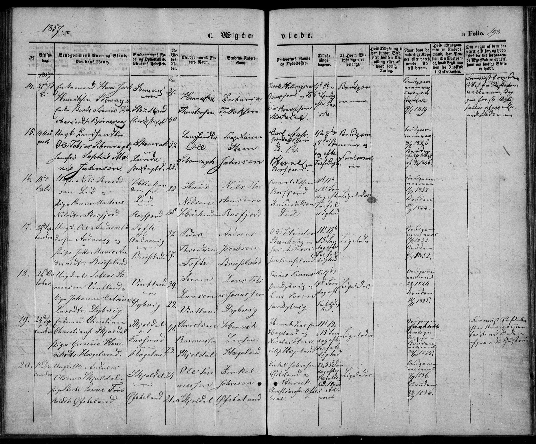 Lyngdal sokneprestkontor, AV/SAK-1111-0029/F/Fa/Fac/L0009: Parish register (official) no. A 9, 1852-1864, p. 193