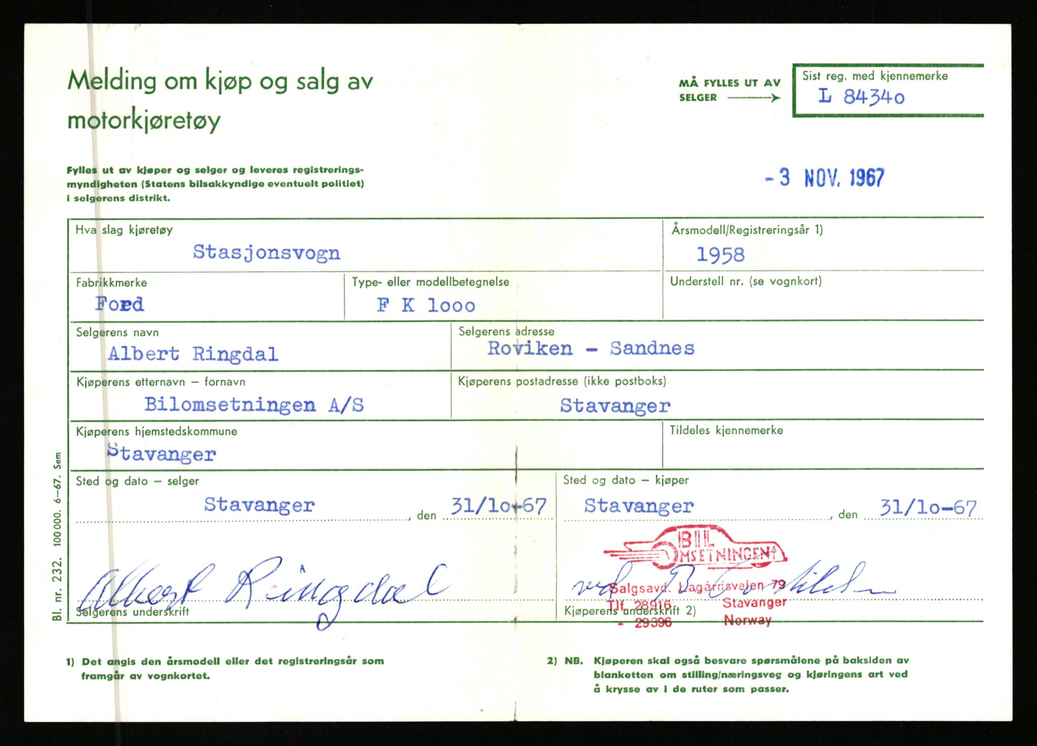 Stavanger trafikkstasjon, SAST/A-101942/0/F/L0073: L-84100 - L-86499, 1930-1971, p. 261