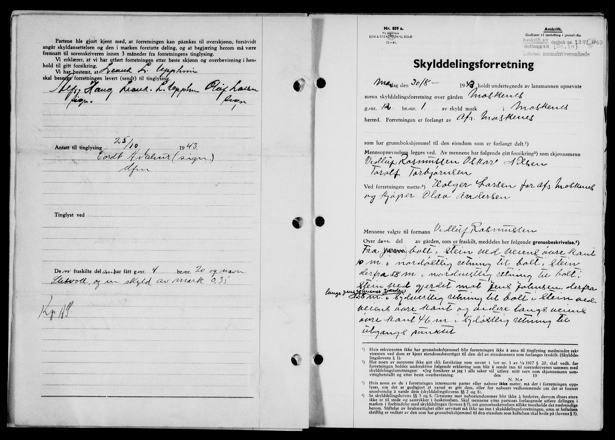 Lofoten sorenskriveri, SAT/A-0017/1/2/2C/L0011a: Mortgage book no. 11a, 1943-1943, Diary no: : 1267/1943