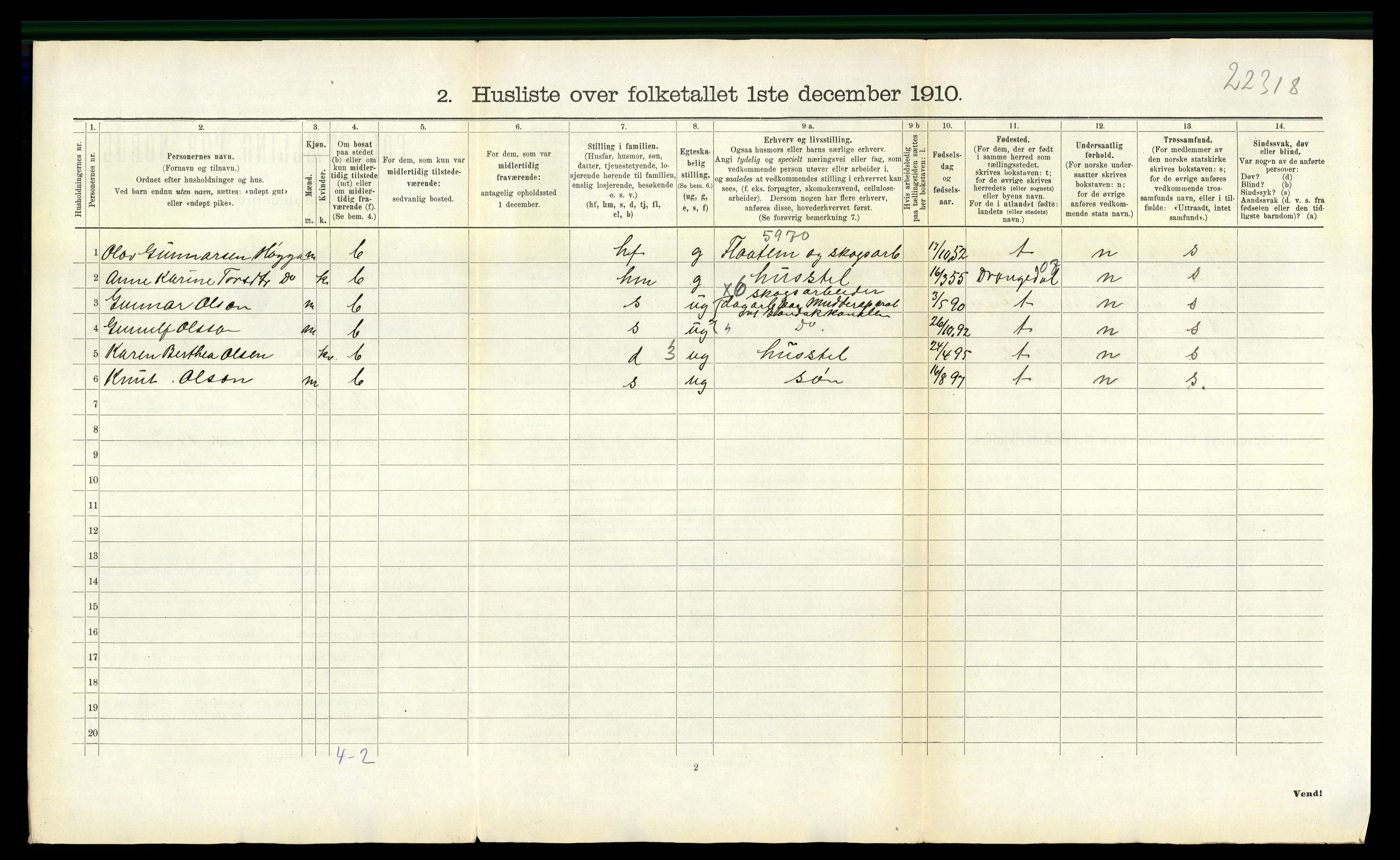 RA, 1910 census for Lunde, 1910, p. 653