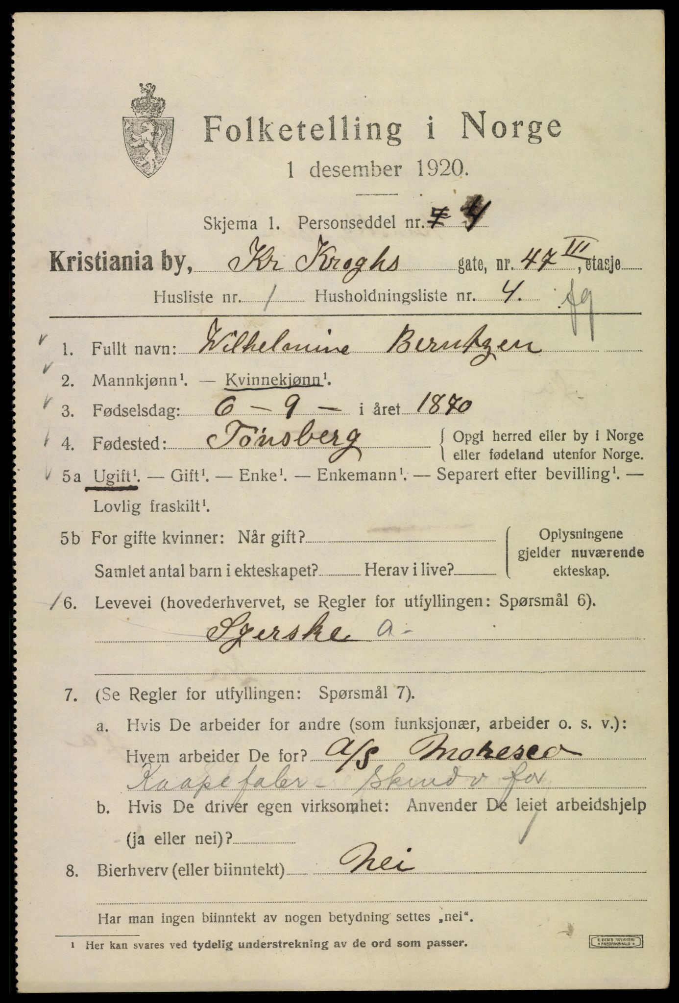 SAO, 1920 census for Kristiania, 1920, p. 184593