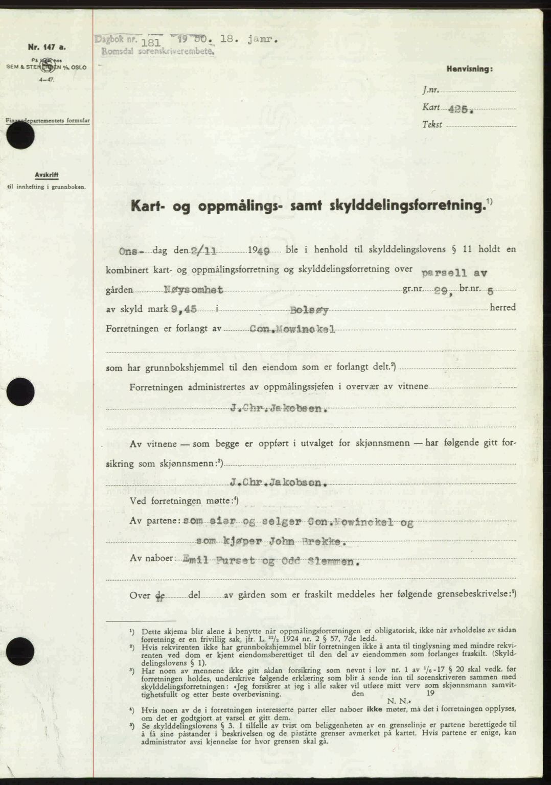 Romsdal sorenskriveri, AV/SAT-A-4149/1/2/2C: Mortgage book no. A32, 1950-1950, Diary no: : 181/1950