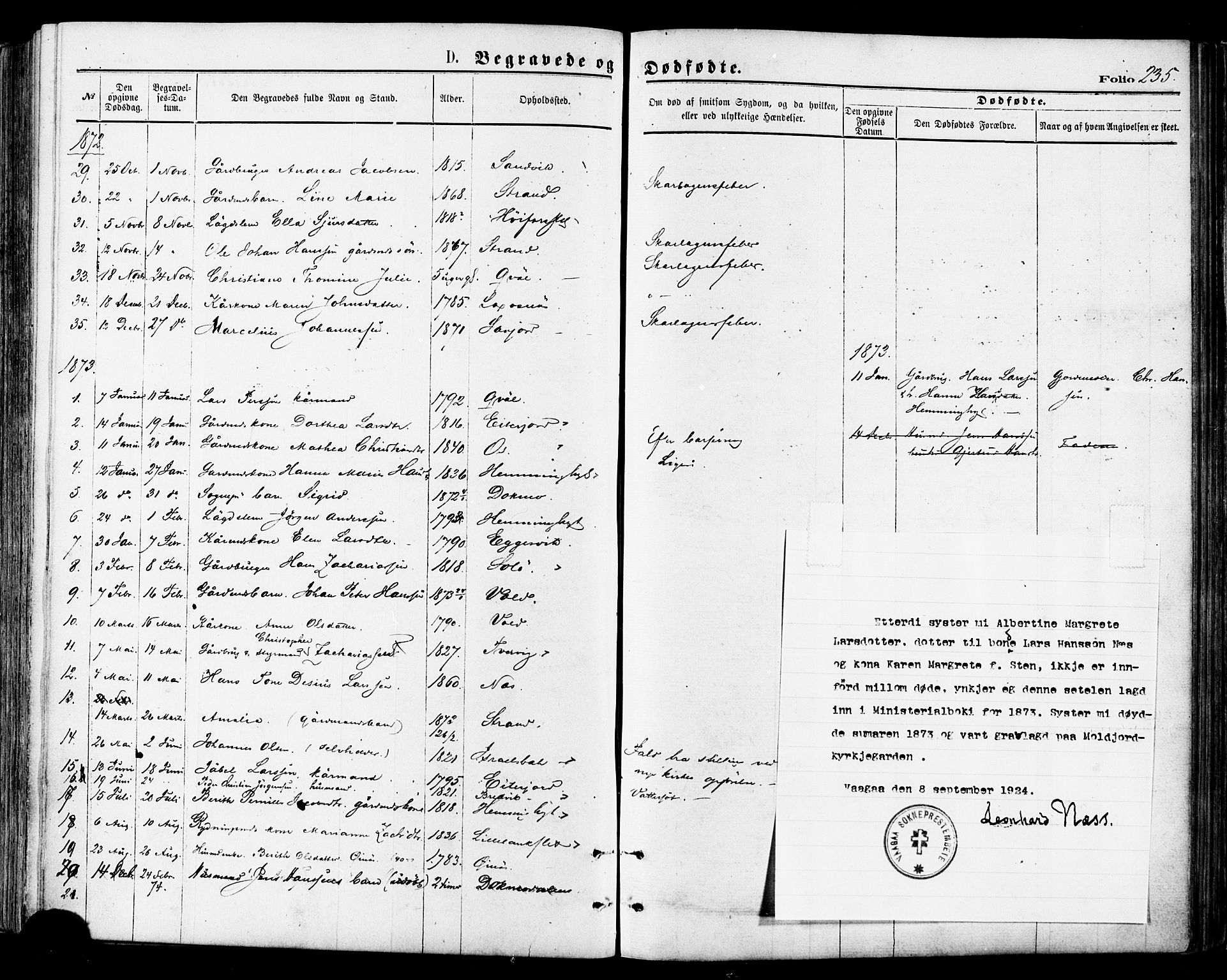 Ministerialprotokoller, klokkerbøker og fødselsregistre - Nordland, SAT/A-1459/846/L0645: Parish register (official) no. 846A03, 1872-1886, p. 235