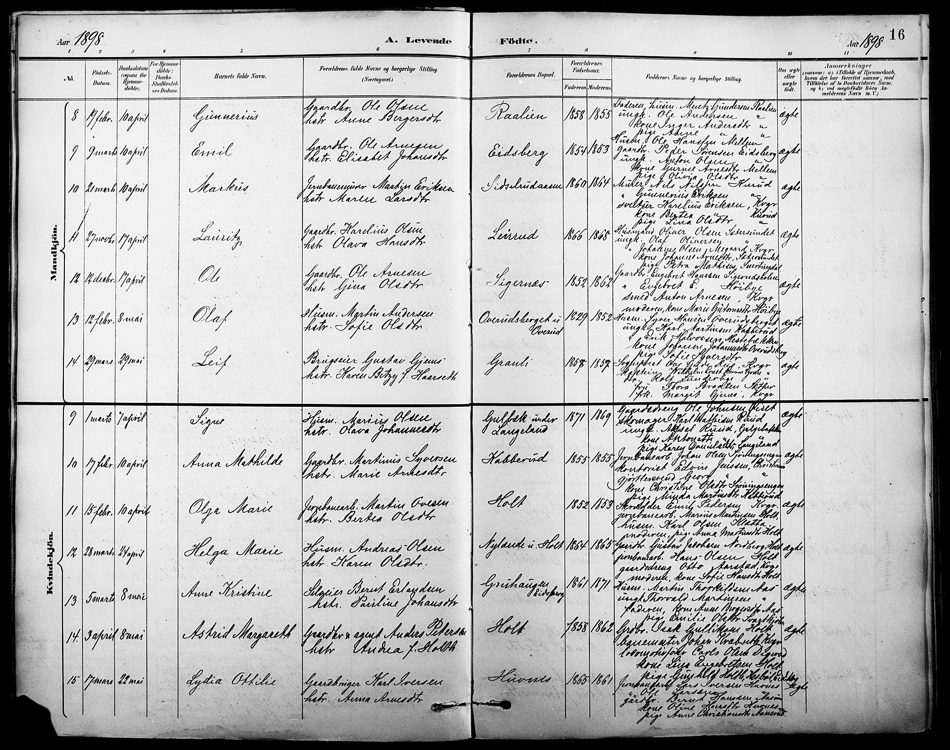 Vinger prestekontor, AV/SAH-PREST-024/H/Ha/Hab/L0003: Parish register (copy) no. 3, 1895-1920, p. 16