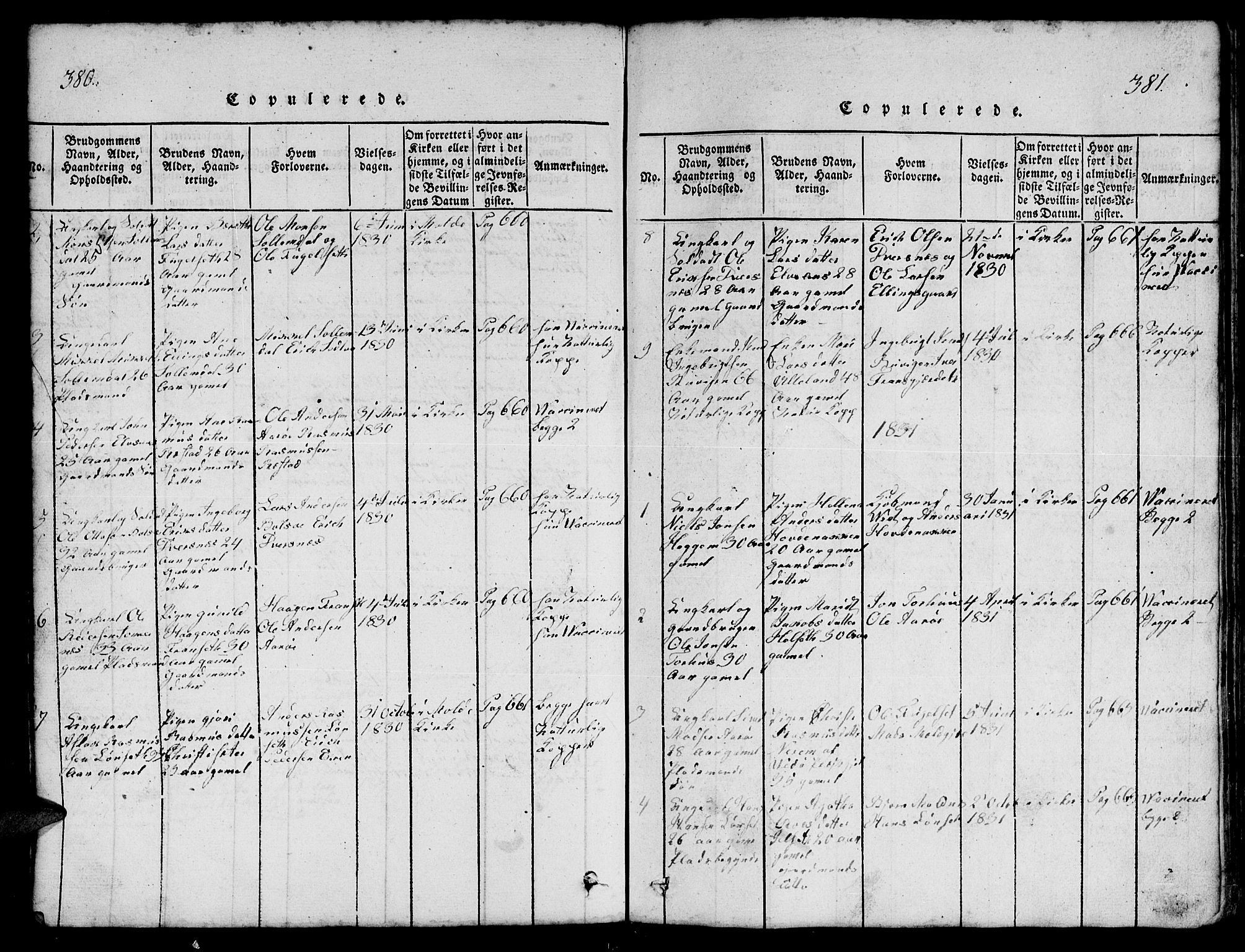 Ministerialprotokoller, klokkerbøker og fødselsregistre - Møre og Romsdal, SAT/A-1454/555/L0665: Parish register (copy) no. 555C01, 1818-1868, p. 380-381