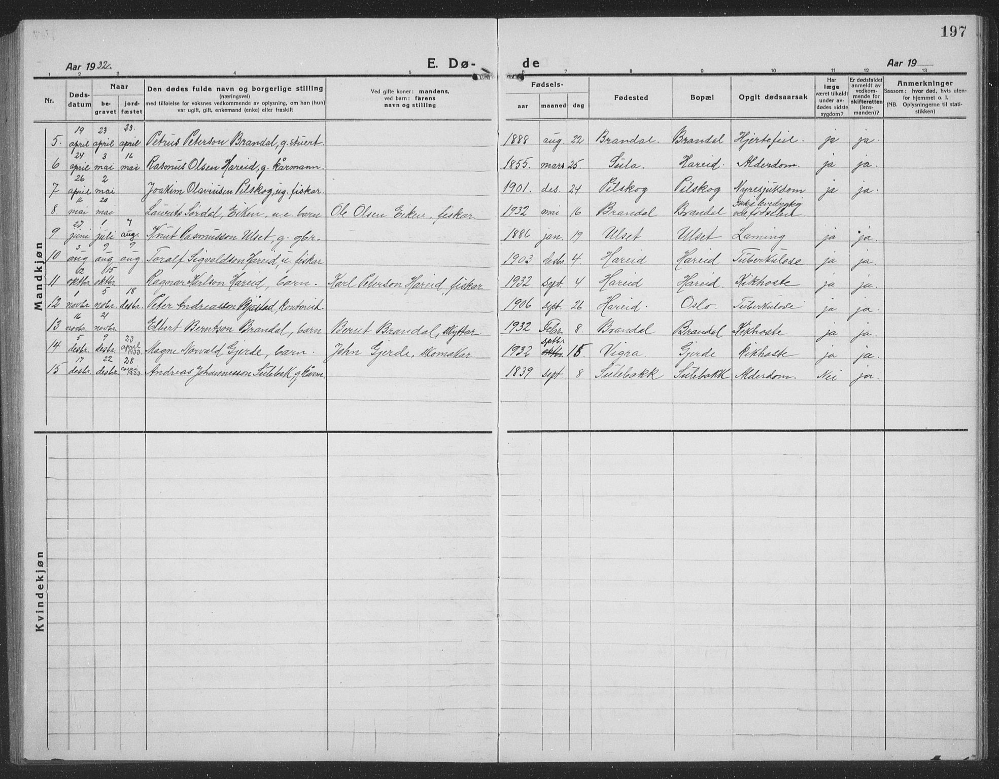 Ministerialprotokoller, klokkerbøker og fødselsregistre - Møre og Romsdal, AV/SAT-A-1454/510/L0127: Parish register (copy) no. 510C04, 1923-1939, p. 197