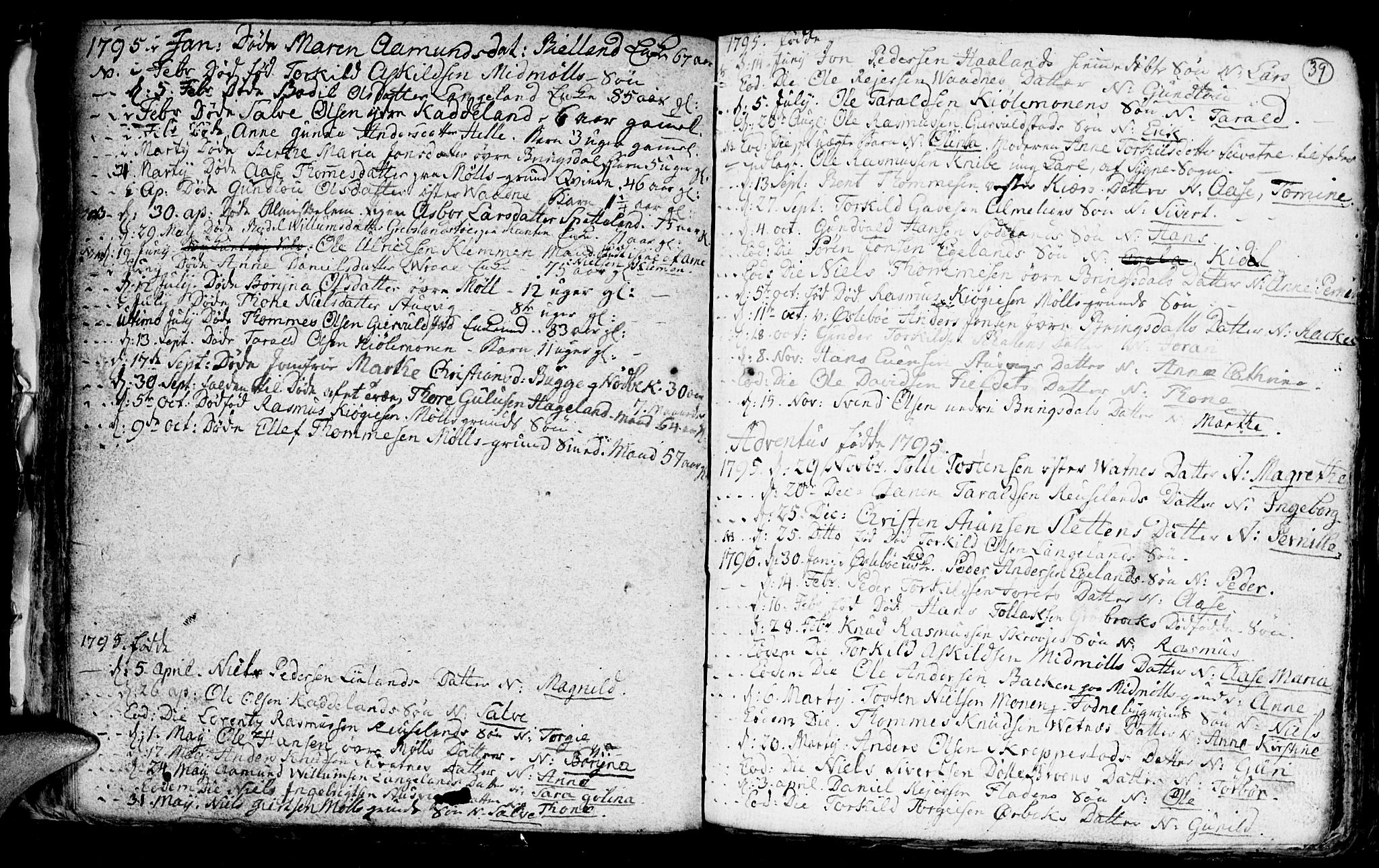 Holum sokneprestkontor, AV/SAK-1111-0022/F/Fb/Fba/L0001: Parish register (copy) no. B 1 /1, 1770-1820, p. 39