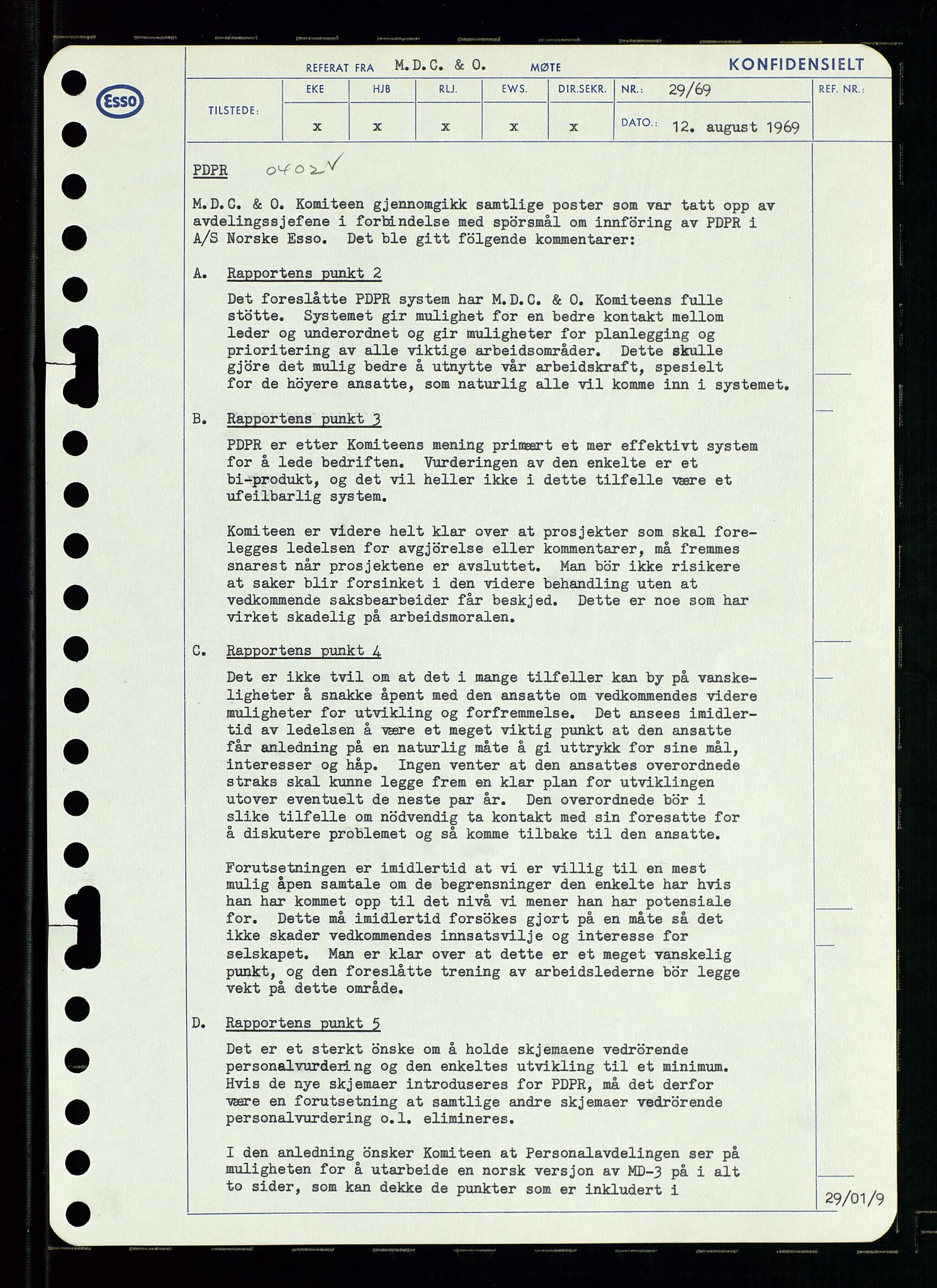 Pa 0982 - Esso Norge A/S, AV/SAST-A-100448/A/Aa/L0003/0001: Den administrerende direksjon Board minutes (styrereferater) og Bedriftforsamlingsprotokoll / Den administrerende direksjon Board minutes (styrereferater), 1969, p. 170