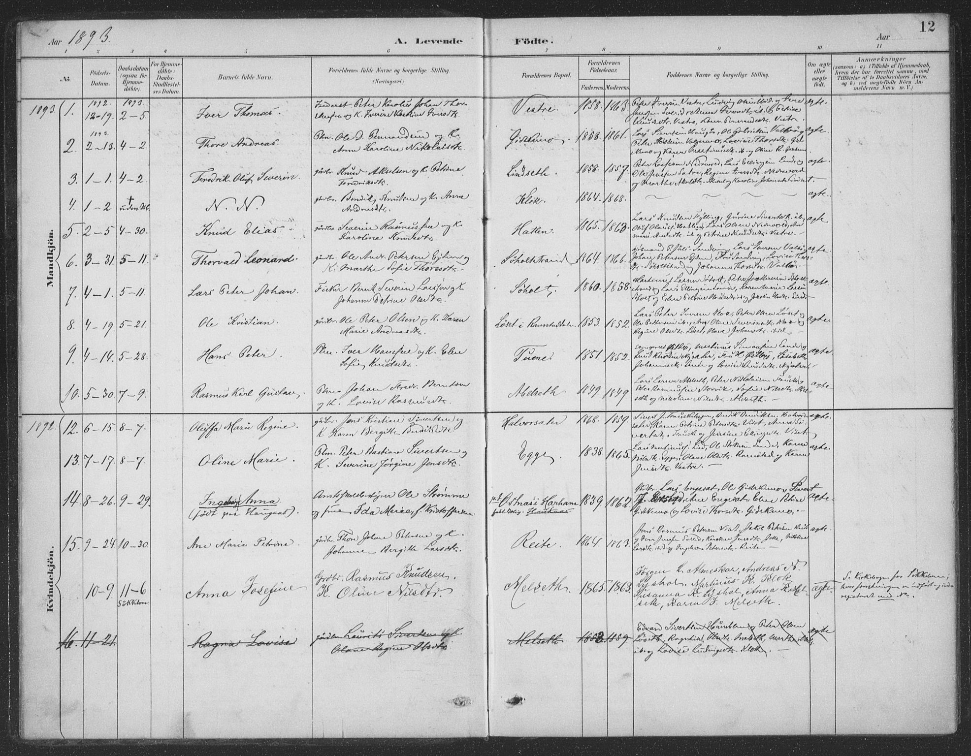 Ministerialprotokoller, klokkerbøker og fødselsregistre - Møre og Romsdal, AV/SAT-A-1454/522/L0316: Parish register (official) no. 522A11, 1890-1911, p. 12