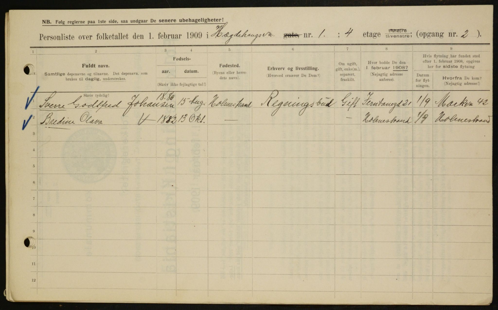 OBA, Municipal Census 1909 for Kristiania, 1909, p. 32567