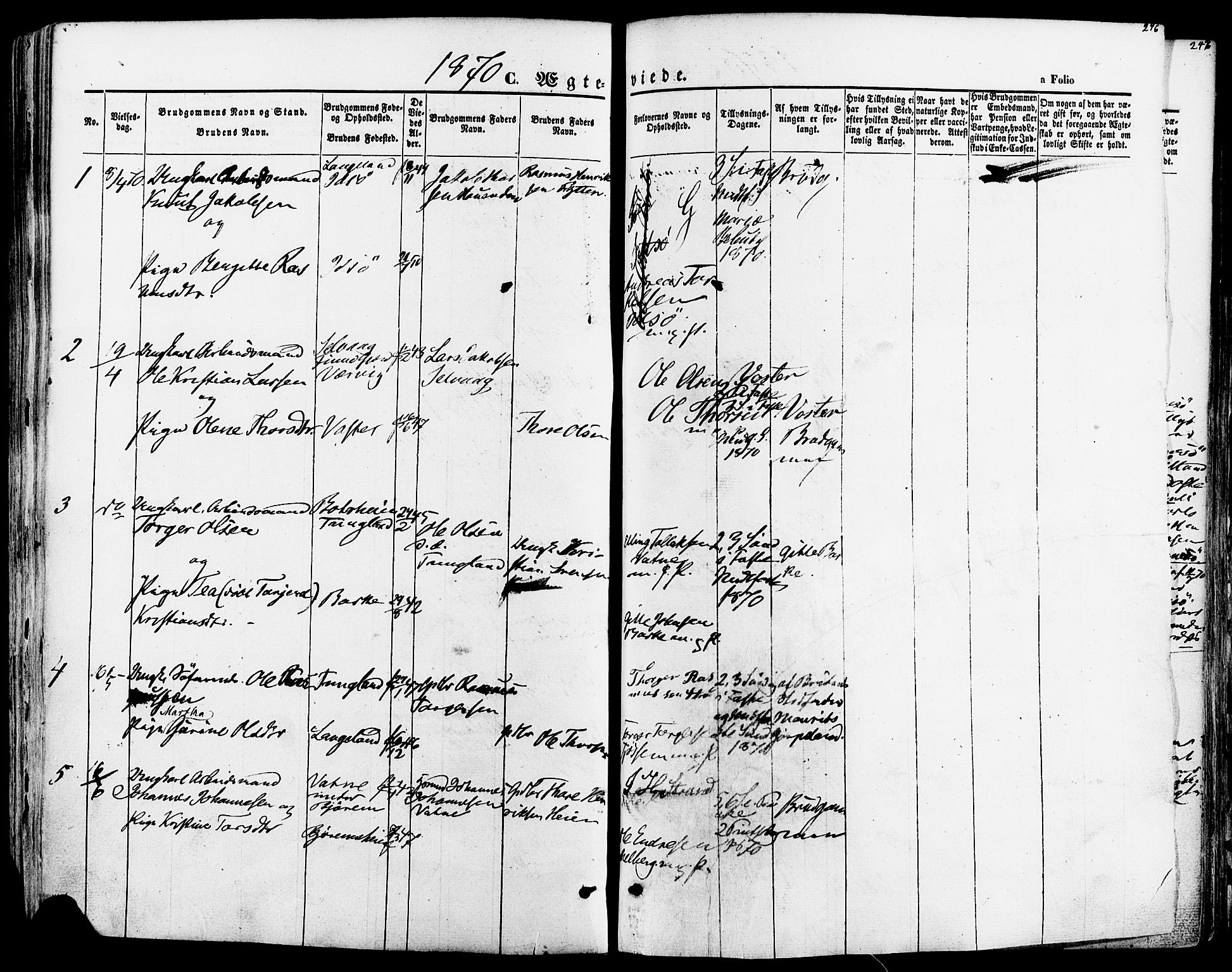 Strand sokneprestkontor, SAST/A-101828/H/Ha/Haa/L0007: Parish register (official) no. A 7, 1855-1881, p. 246
