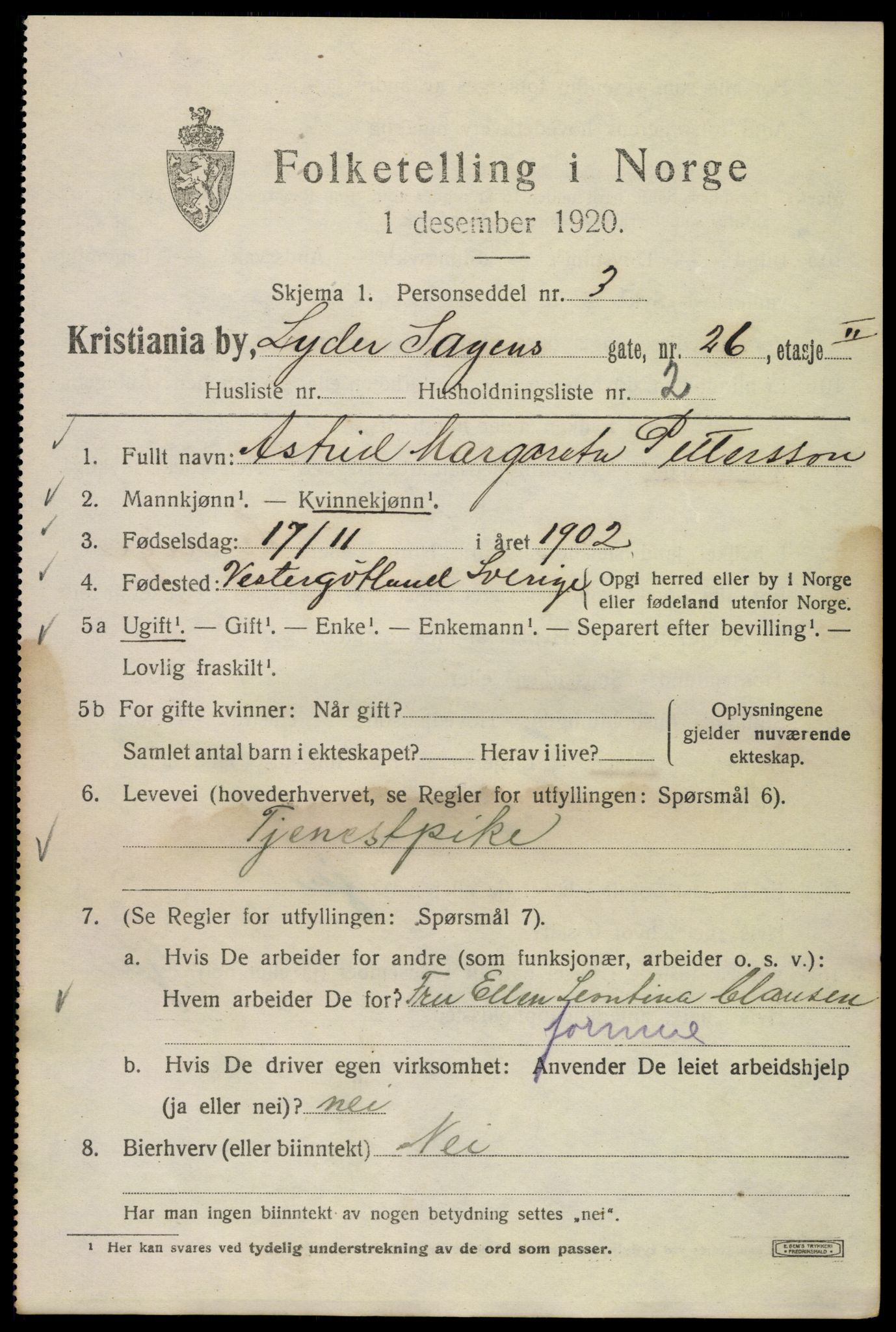 SAO, 1920 census for Kristiania, 1920, p. 366897