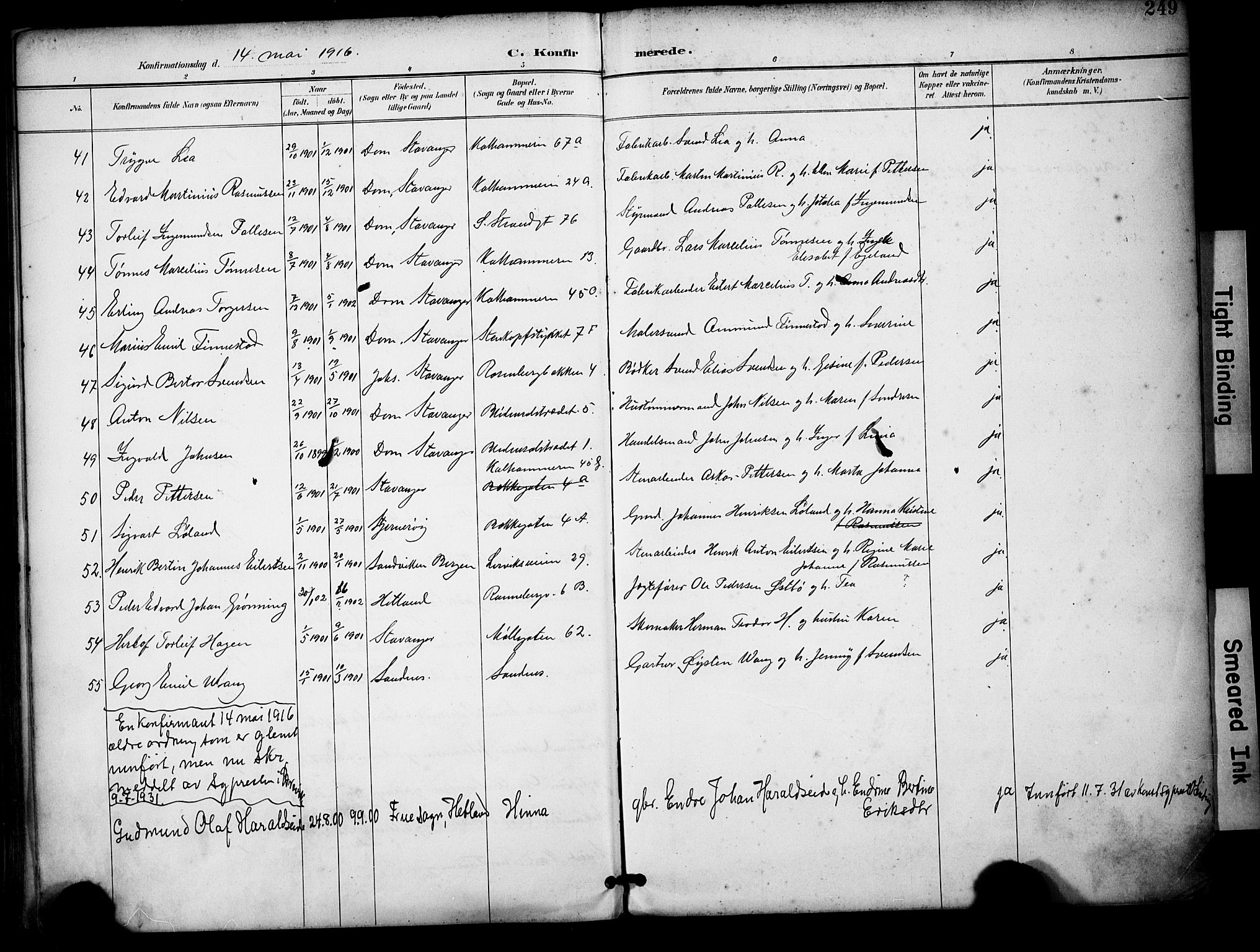 Domkirken sokneprestkontor, AV/SAST-A-101812/001/30/30BA/L0031: Parish register (official) no. A 30, 1896-1916, p. 249