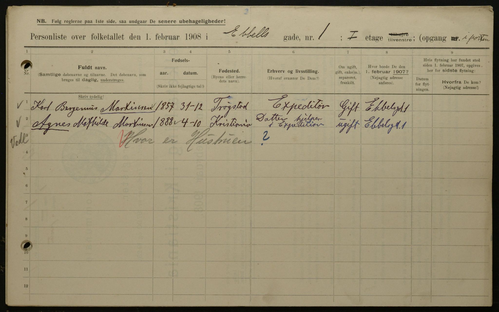 OBA, Municipal Census 1908 for Kristiania, 1908, p. 16680