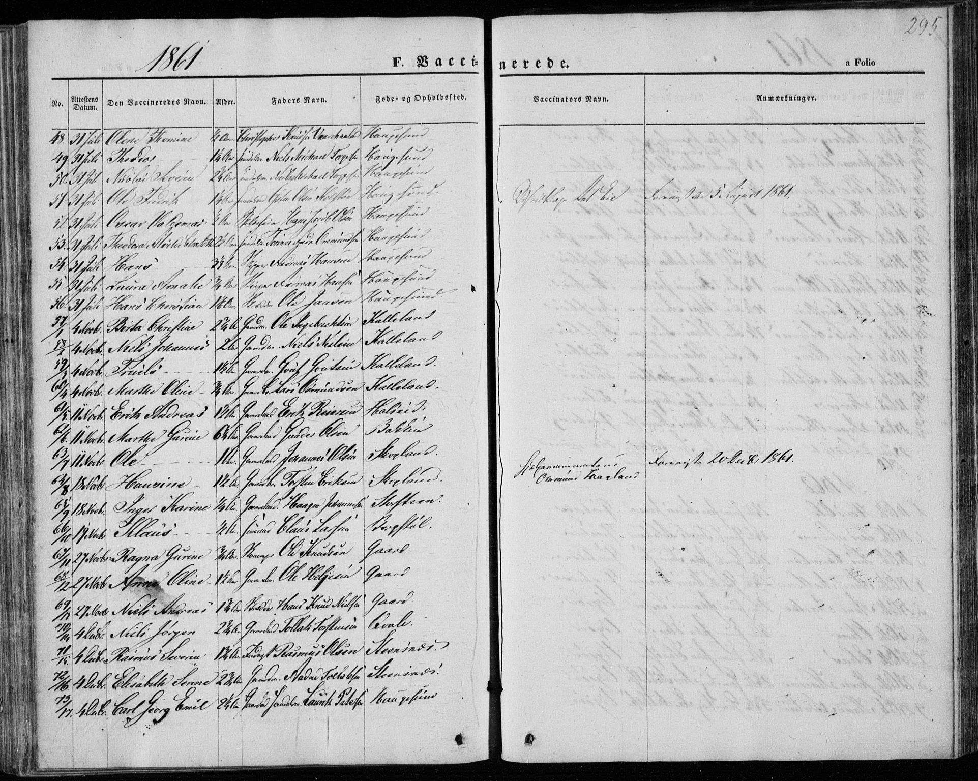 Torvastad sokneprestkontor, AV/SAST-A -101857/H/Ha/Haa/L0011: Parish register (official) no. A 11, 1857-1866, p. 295