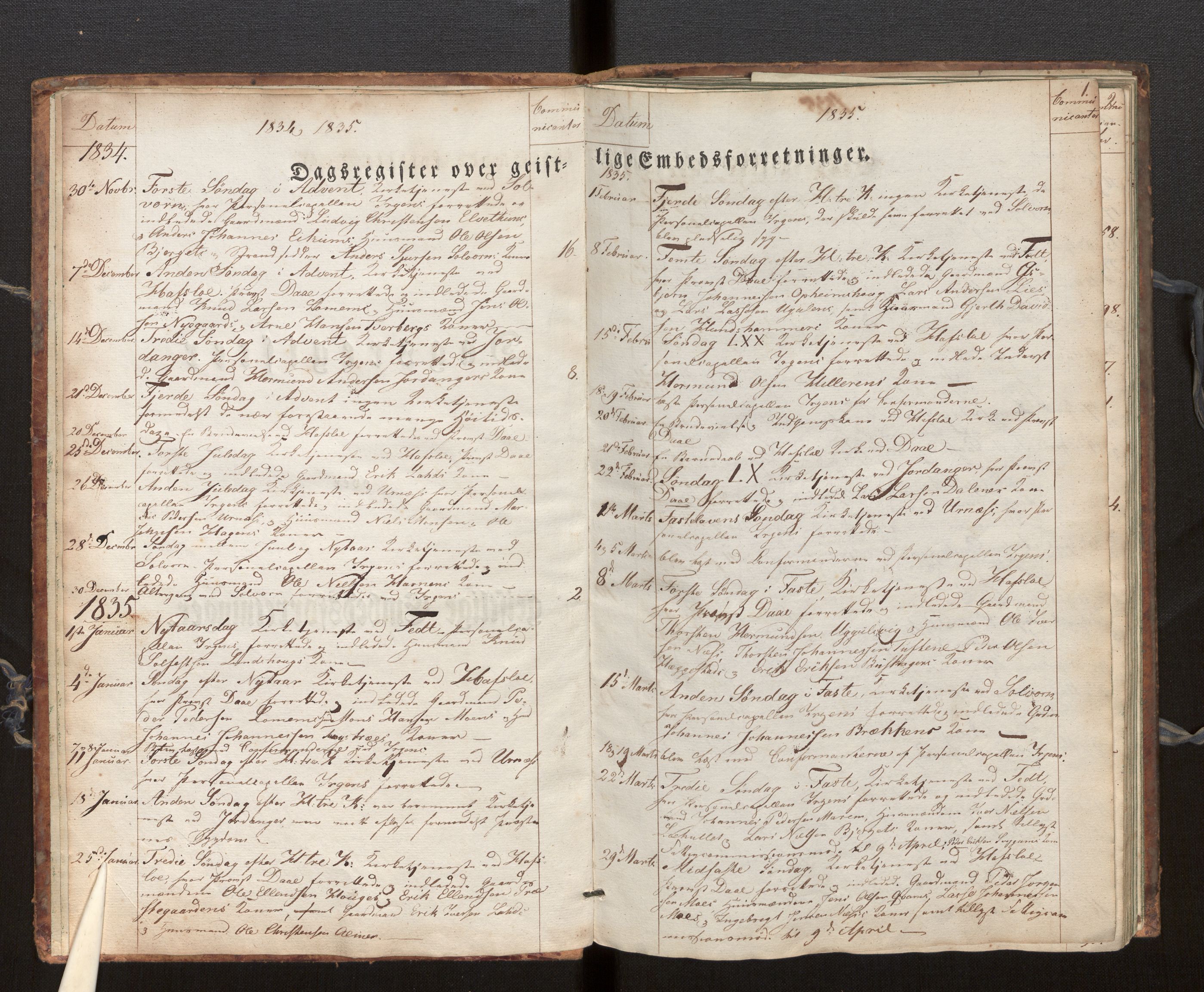 Hafslo sokneprestembete, SAB/A-80301/H/Haa/Haaf/L0001: Diary records no. F 1, 1834-1854, p. 1