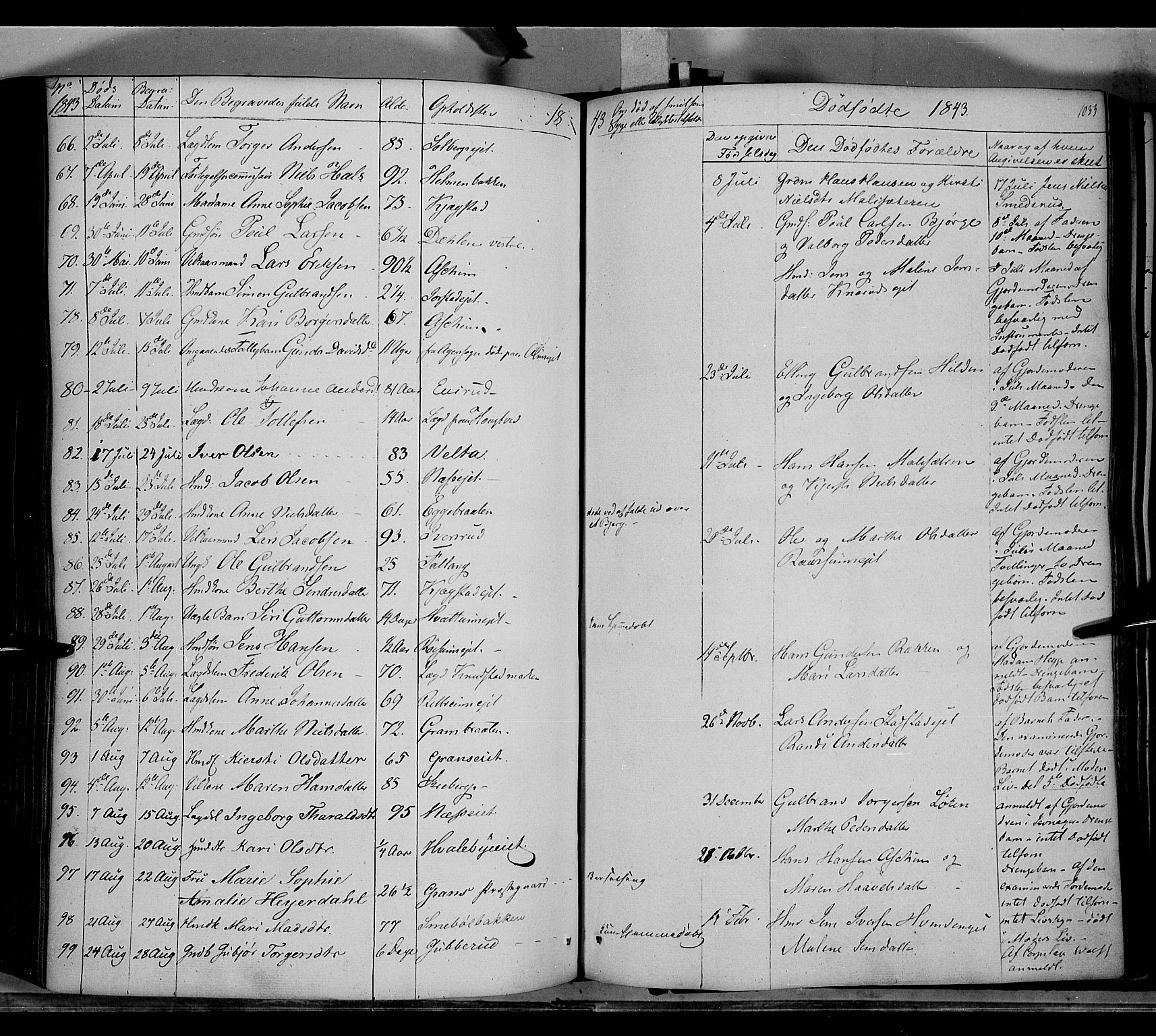 Gran prestekontor, AV/SAH-PREST-112/H/Ha/Haa/L0011: Parish register (official) no. 11, 1842-1856, p. 1032-1033