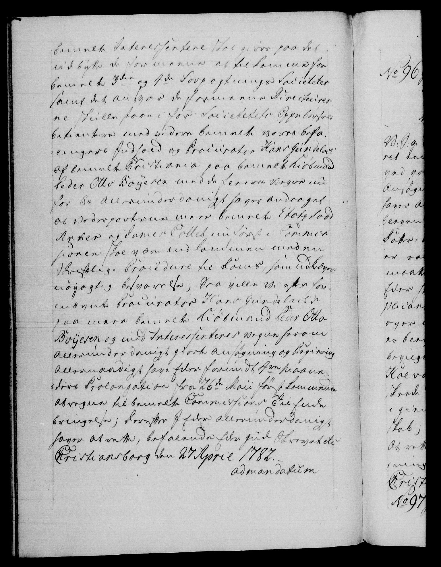 Danske Kanselli 1572-1799, RA/EA-3023/F/Fc/Fca/Fcab/L0043: Norske tegnelser, 1782-1786, p. 43b